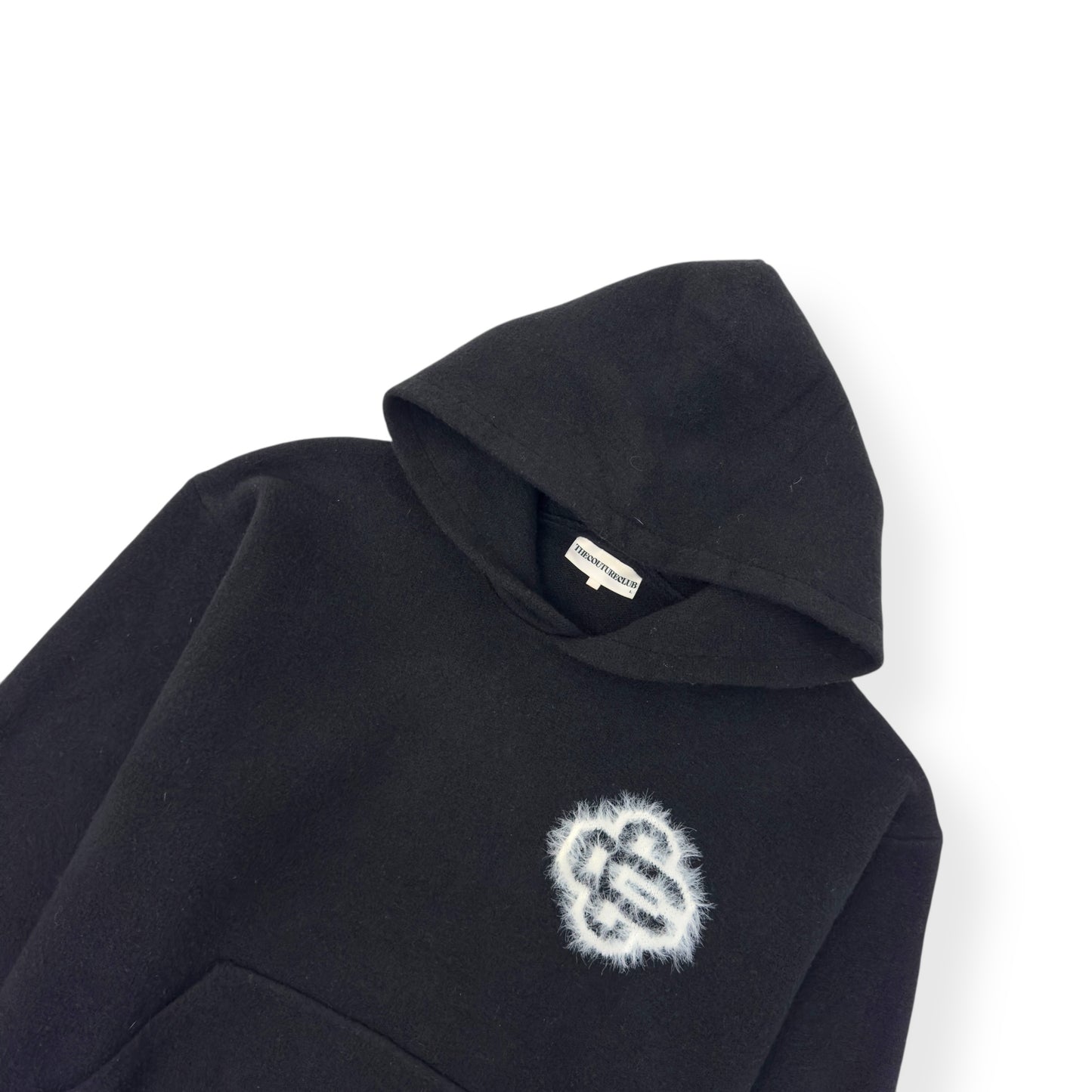THE COUTURE CLUB FLUFFY EMBLEM KNITTED HOODIE BLACK / WHITE L
