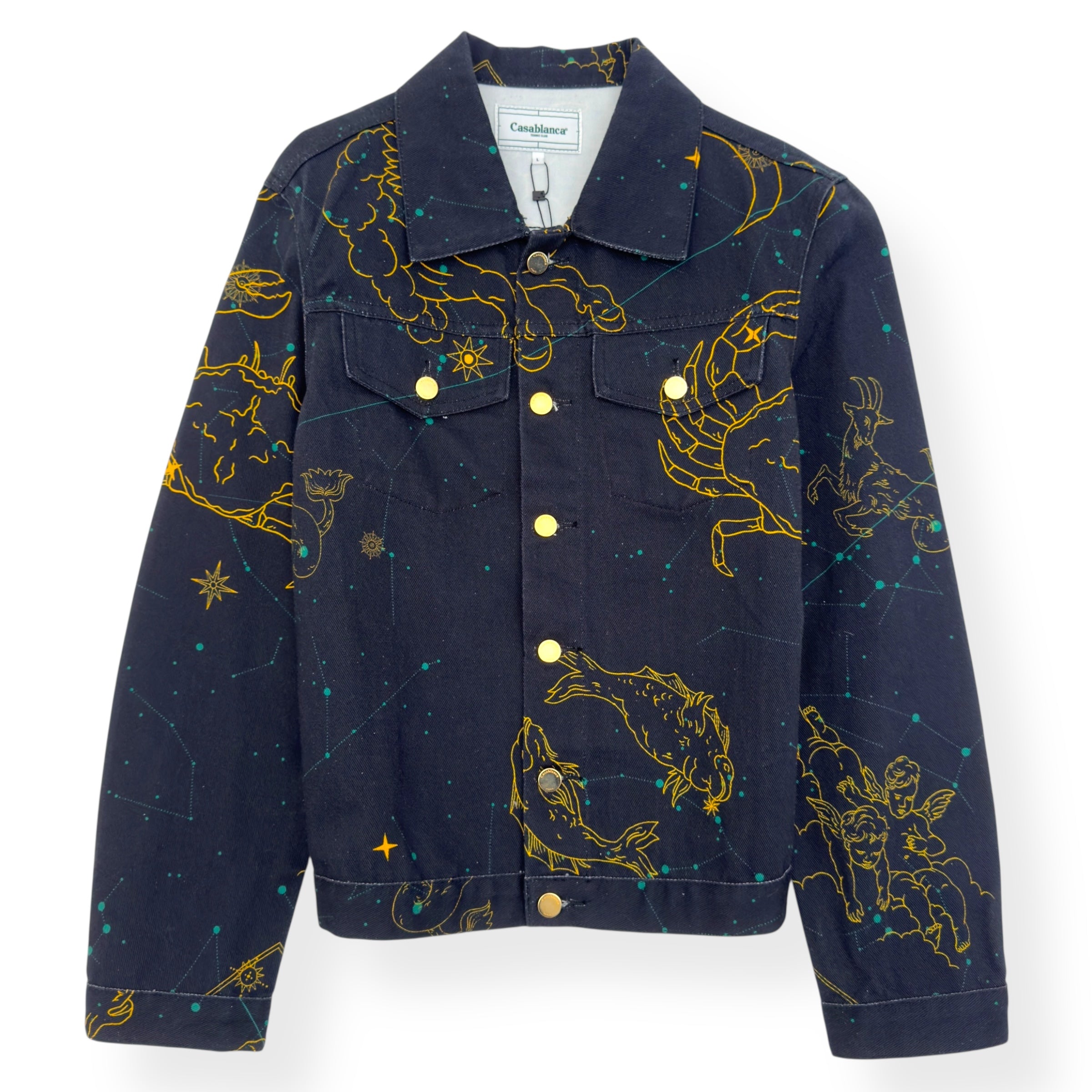 CASABLANCA CONSTELLATION GRAPHIC PRINT DENIM JACKET NAVY / YELLOW L