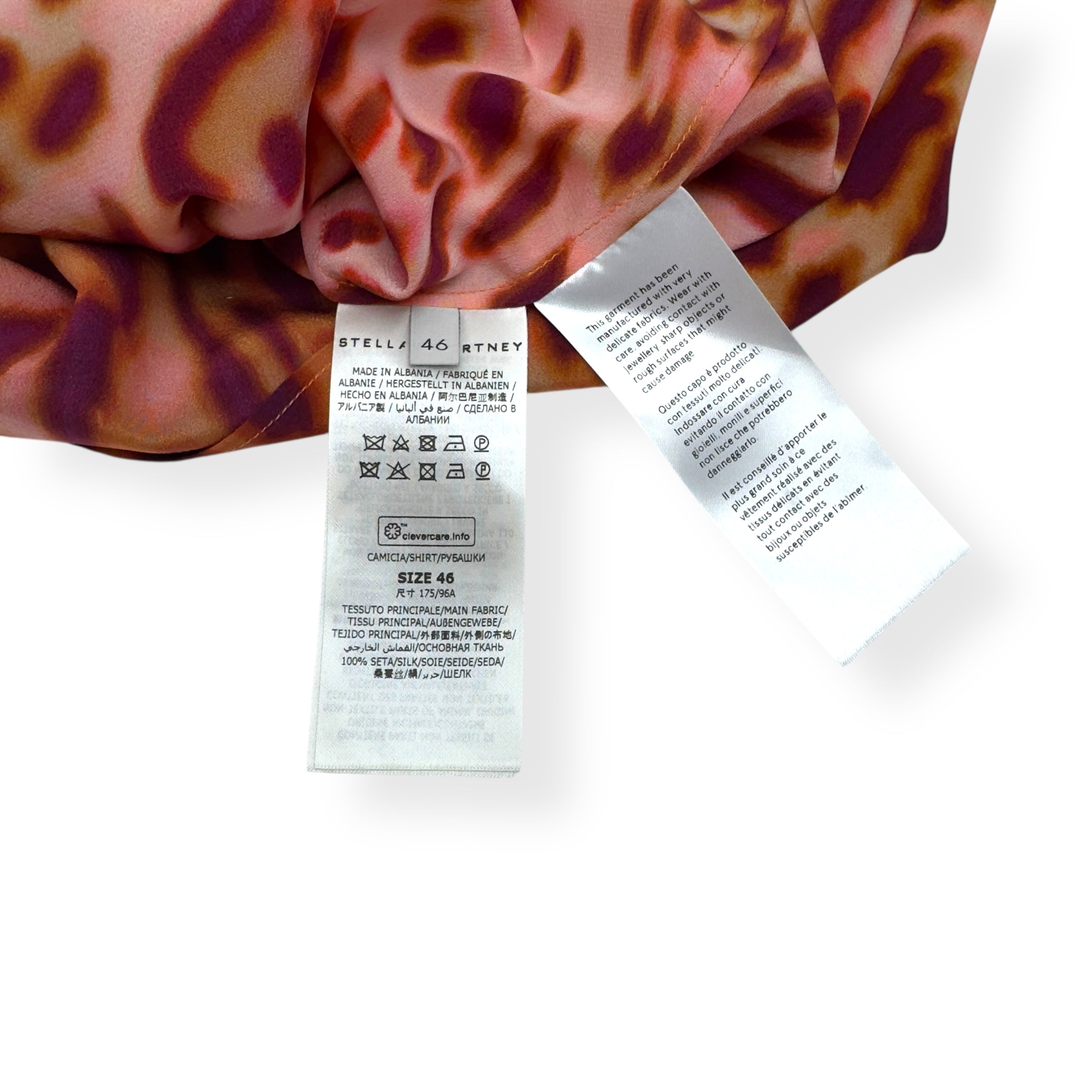 STELLA MCCARTNEY MULTICOLOUR PRINT SILK BUTTONED SHIRT BLOUSE ORANGE 46 / UK14