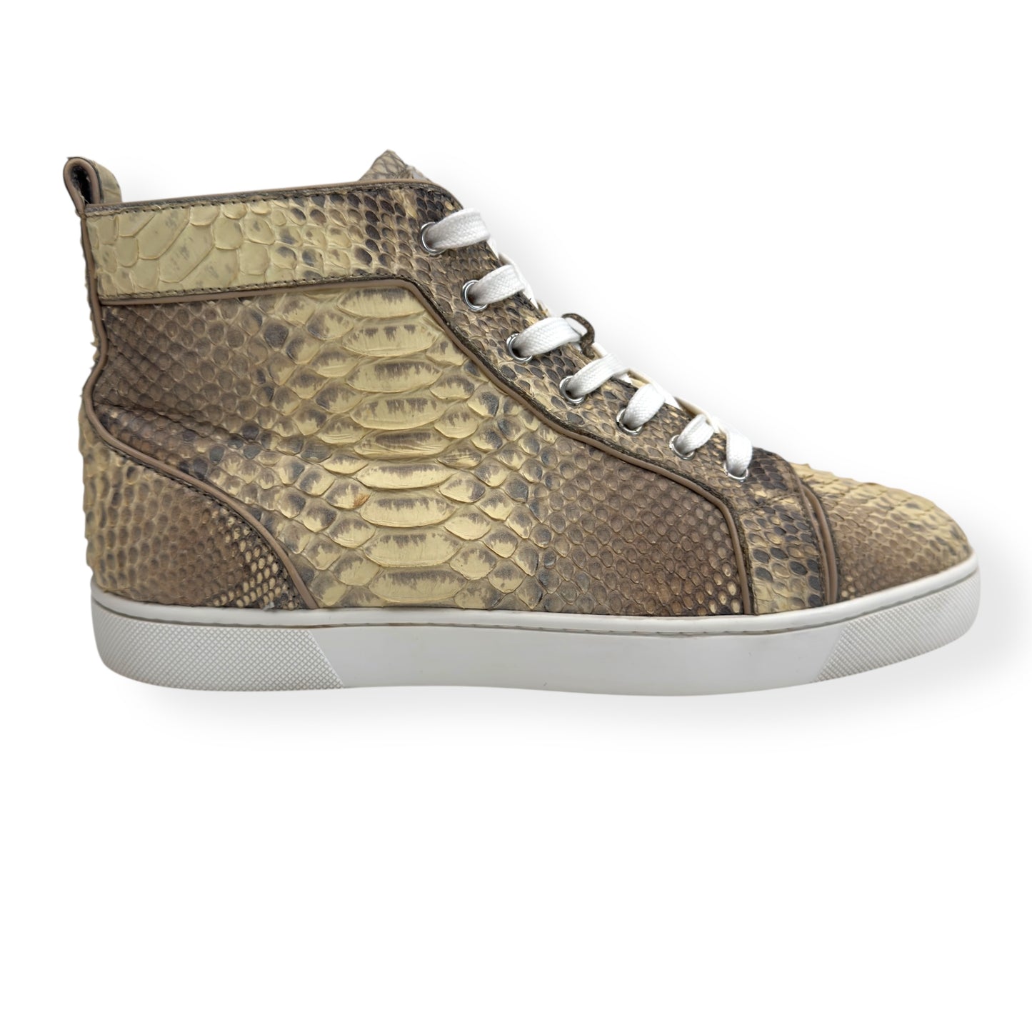 CHRISTIAN LOUBOUTIN LOUIS FLAT PYTHON ROCCIA HIGH TOP SNEAKER BEIGE 42 / UK8