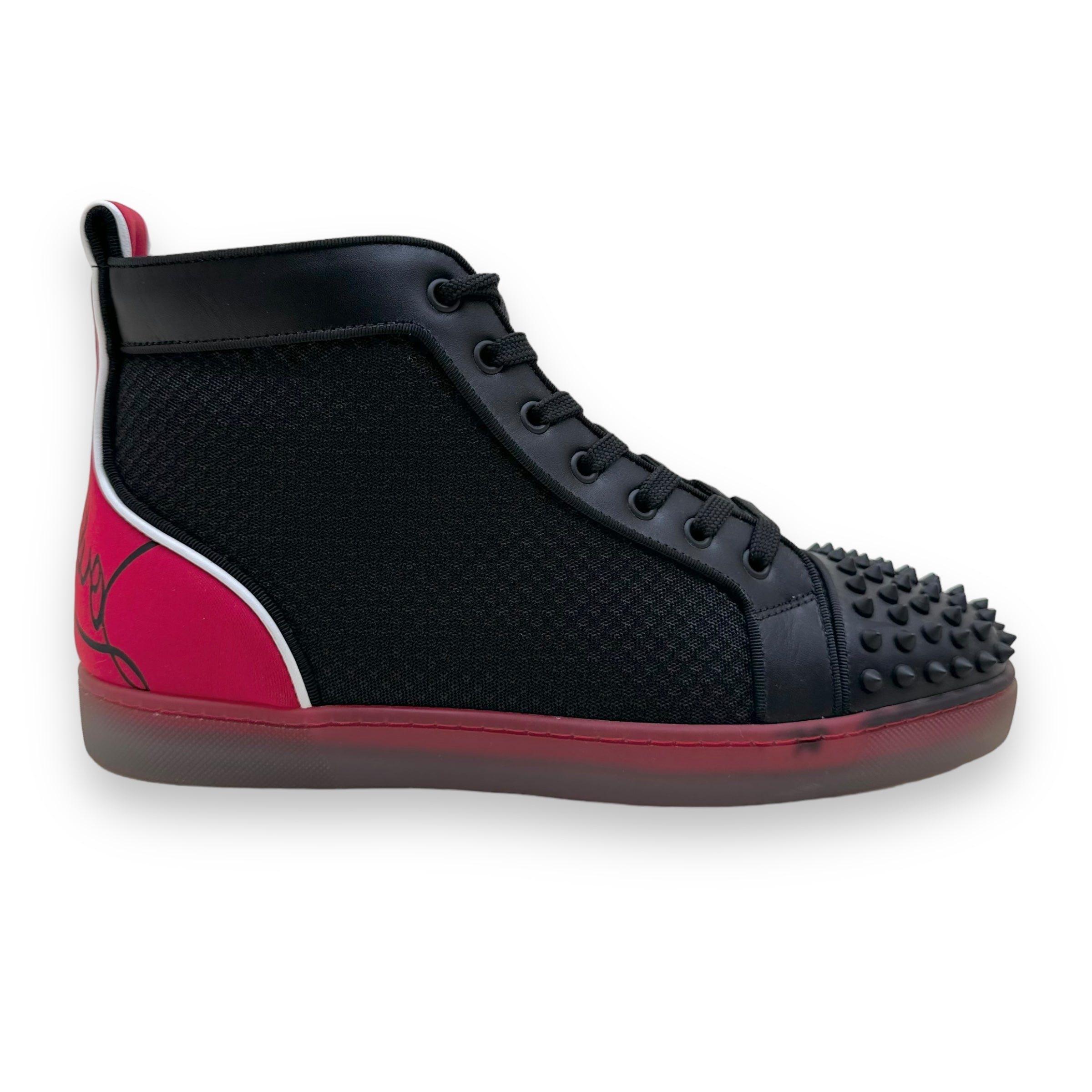 CHRISTIAN LOUBOUTIN FUN LOU SPIKE HIGH TOP SNEAKER BLACK / RED UK9