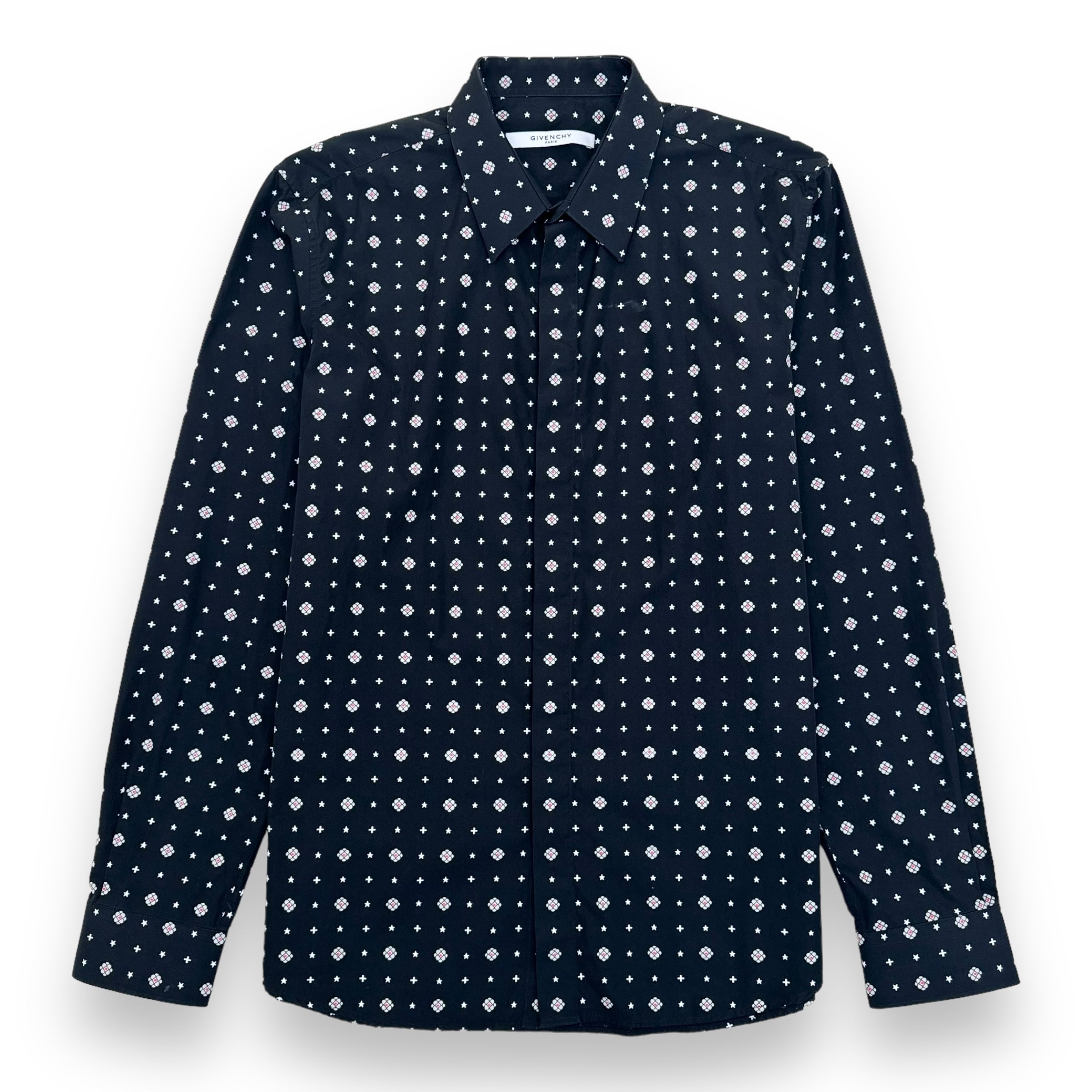 GIVENCHY MICRO PATTERNED LONG SLEEVE SHIRT BLACK L