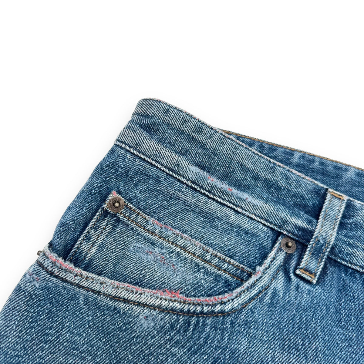 DOLCE & GABBANA DISTRESSED PATCH DENIM JEANS BLUE / RED L