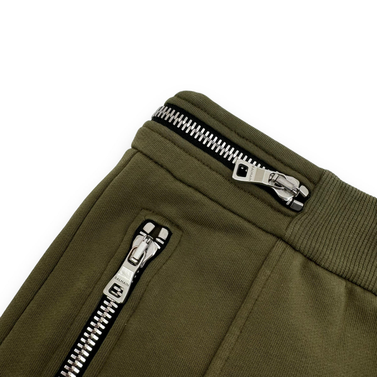 BALMAIN LOGO PATCH RIBBED LOUNGE PANTS KHAKI M