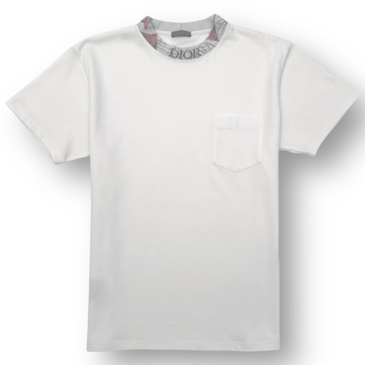 DIOR EMBROIDERED LOGO MOTIF NECK COTTON T-SHIRT L