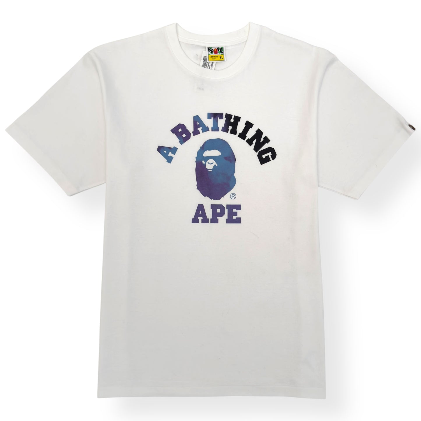 A BATHING APE TIE DYE COLLEGE T-SHIRT WHITE / PURPLE XL
