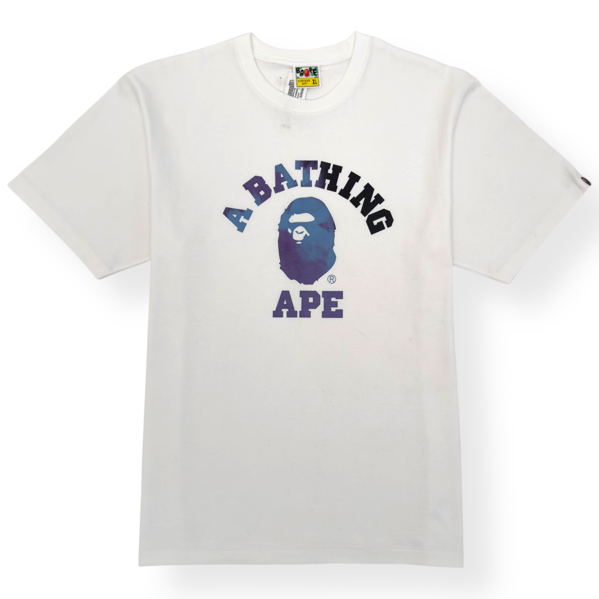 A BATHING APE TIE DYE COLLEGE T-SHIRT WHITE / PURPLE XL