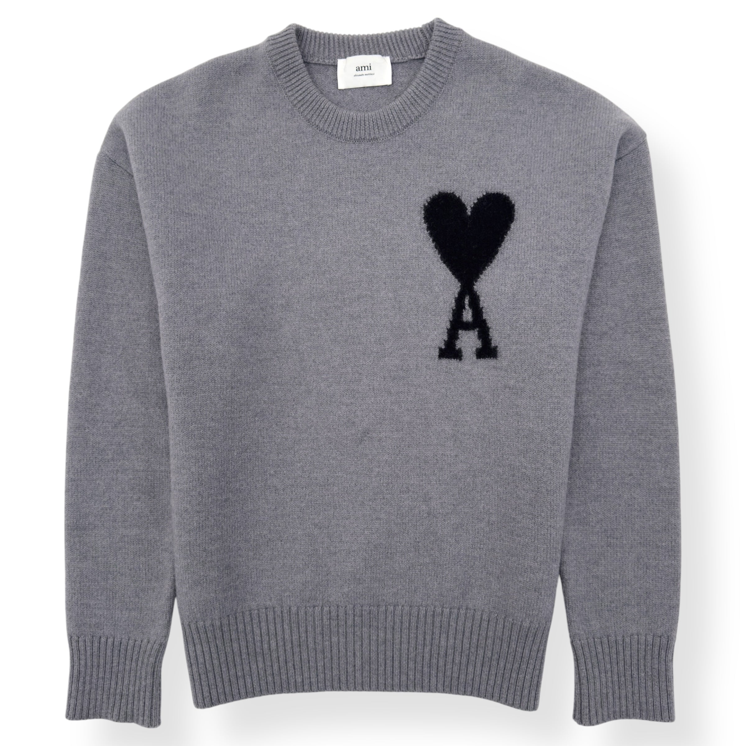 AMI PARIS AMI DE COEUR WOOL SWEATER GREY / BLACK M