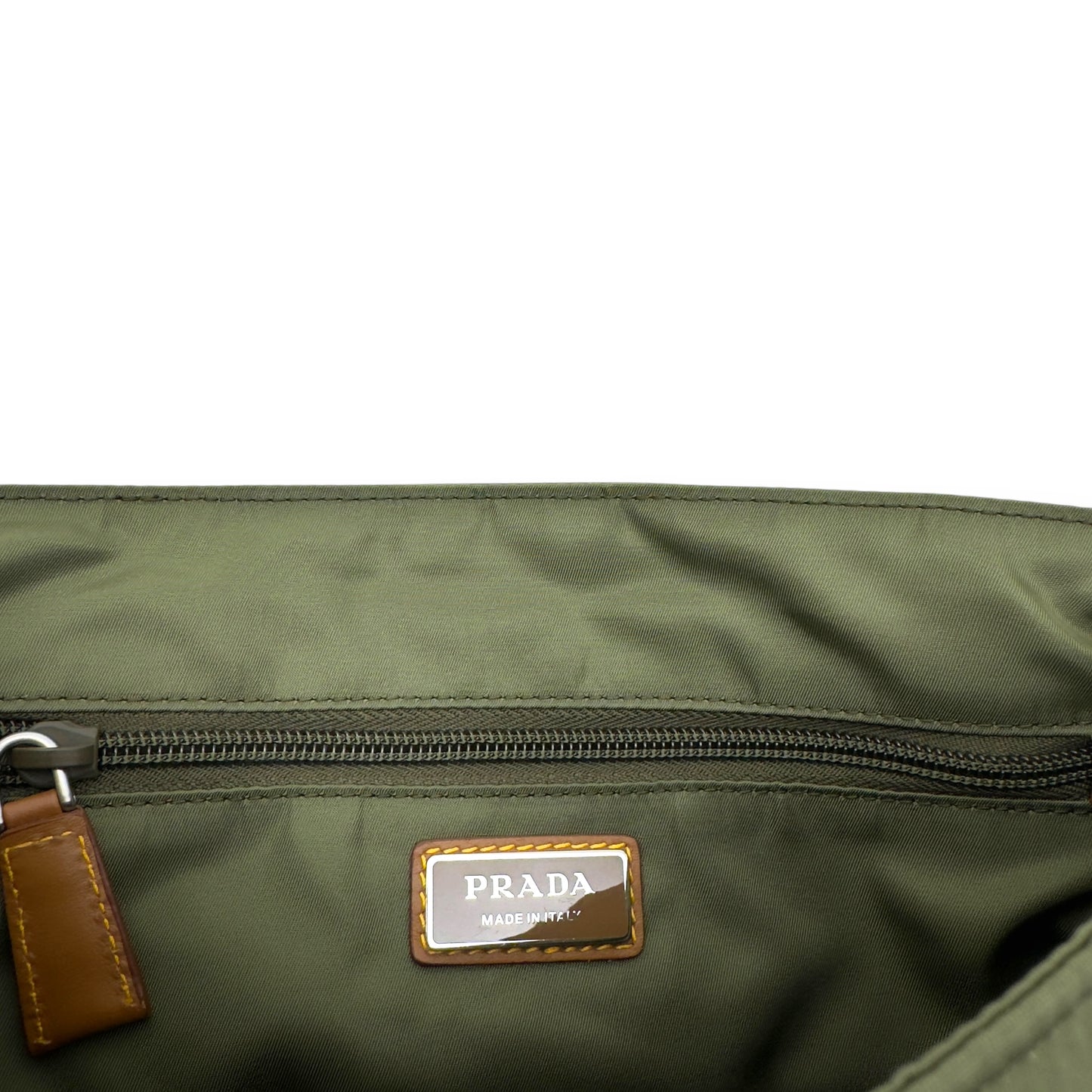 PRADA RE-NYLON AND LEATHER SHOULDER BAG MILITARY GREEN / CARAMEL S