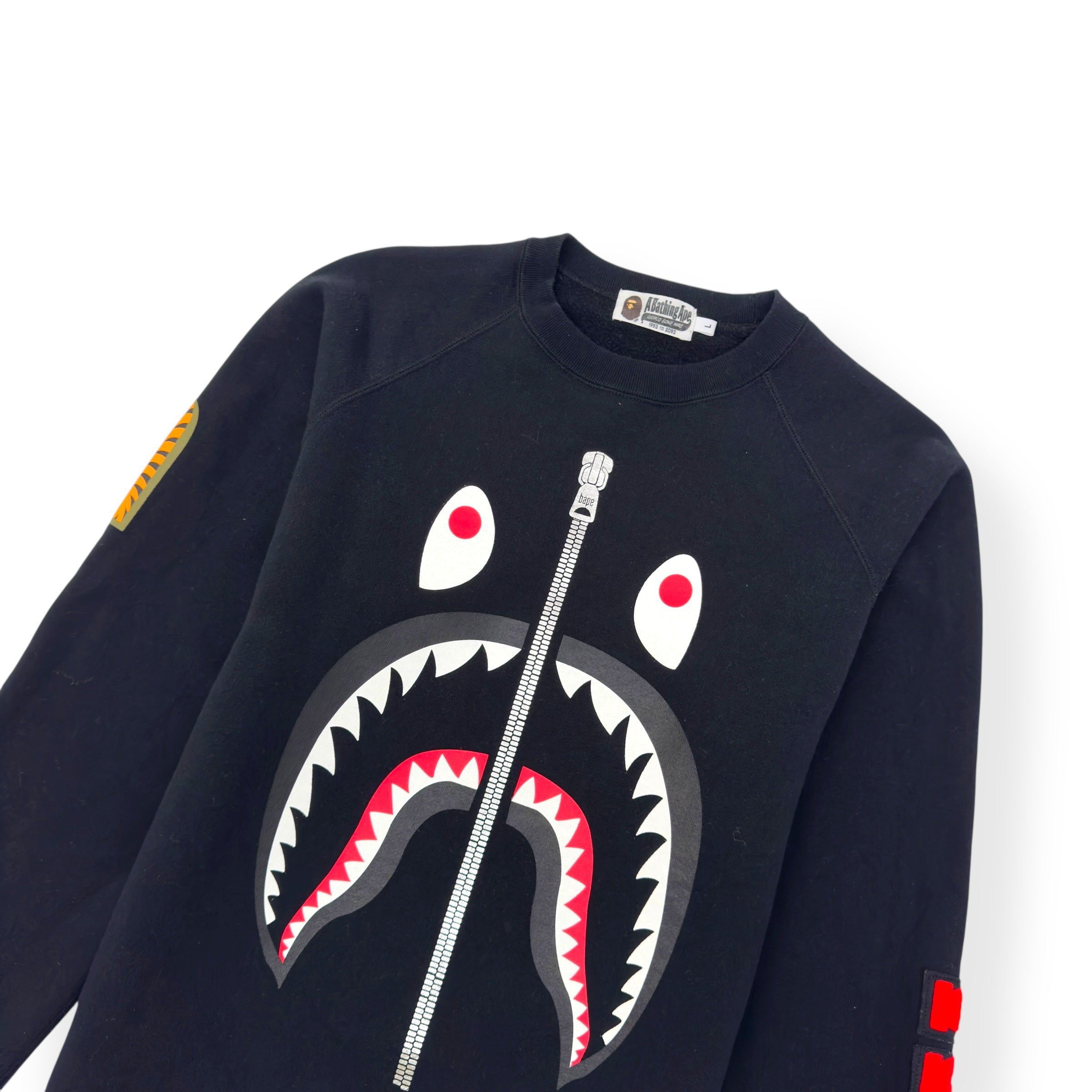 A BATHING APE SHARK CREWNECK SWEATSHIRT BLACK L
