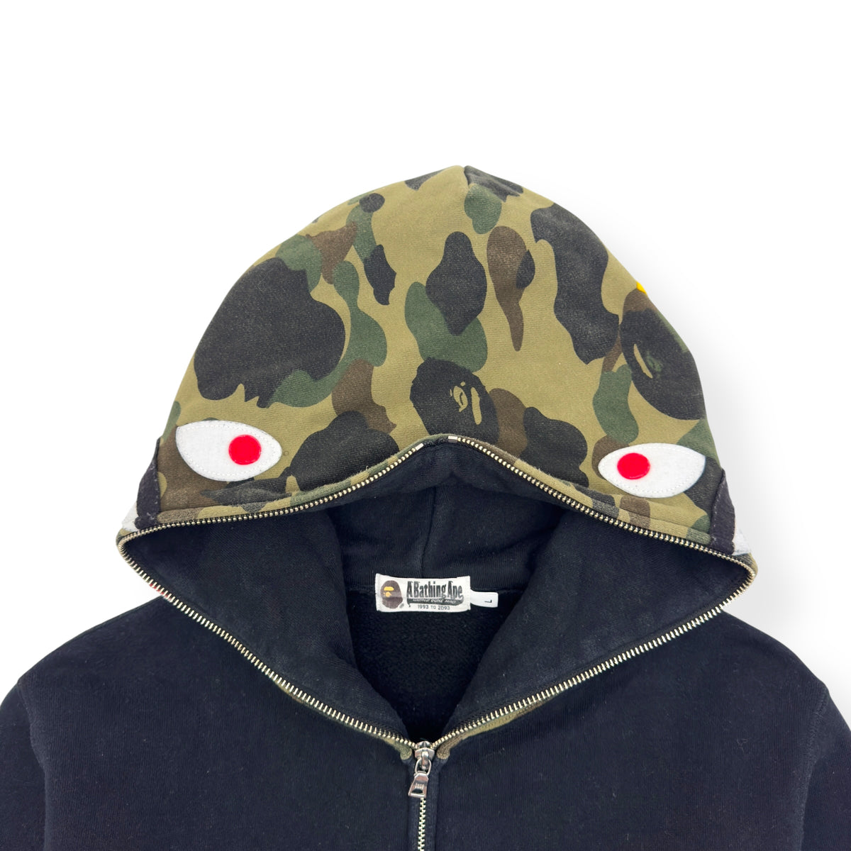 A BATHING APE SHARK FULL ZIP HOODIE BLACK / GREEN L