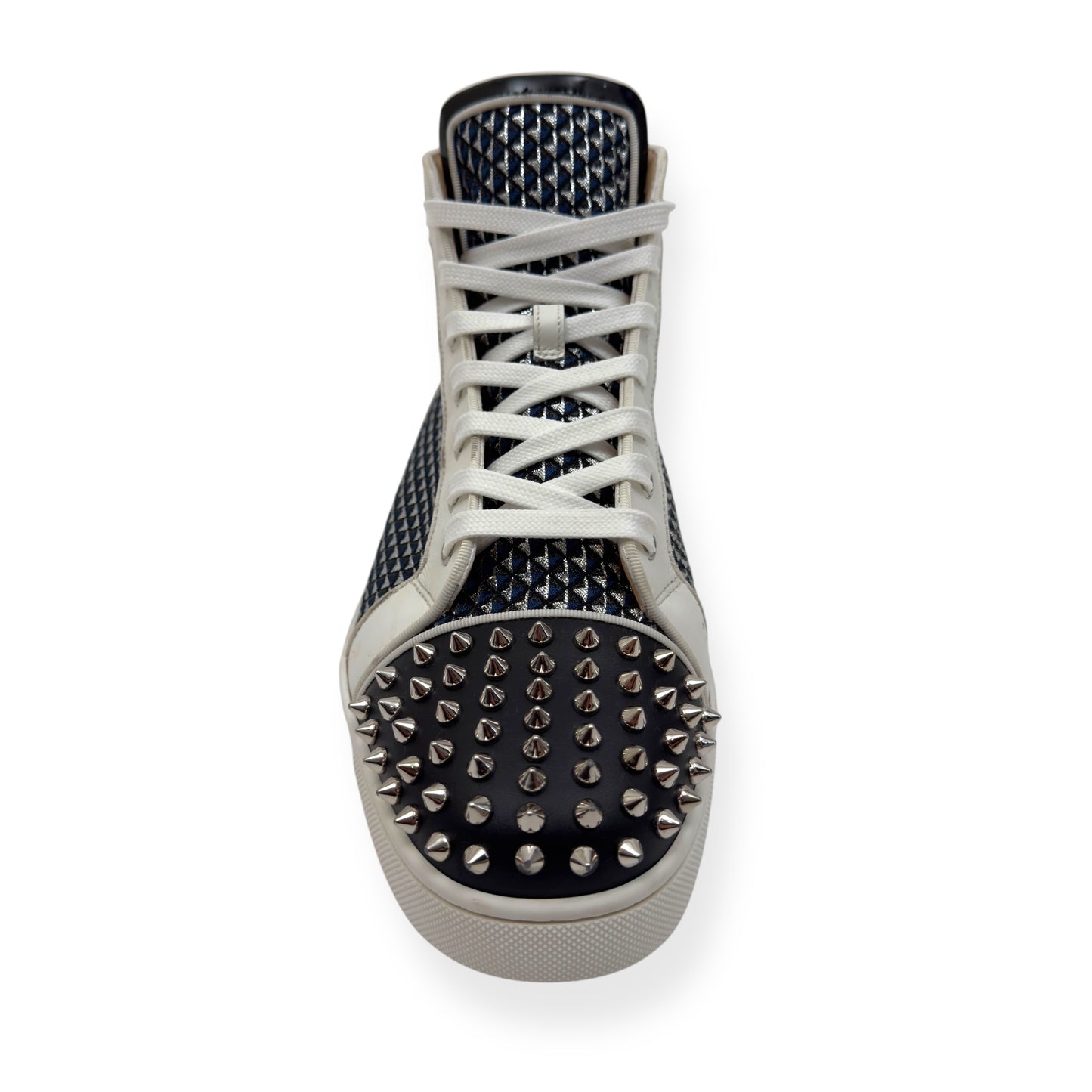 CHRISTIAN LOUBOUTIN LOUIS JUNIOR SPIKES SNEAKER WHITE / NAVY / BLACK 43 / UK9