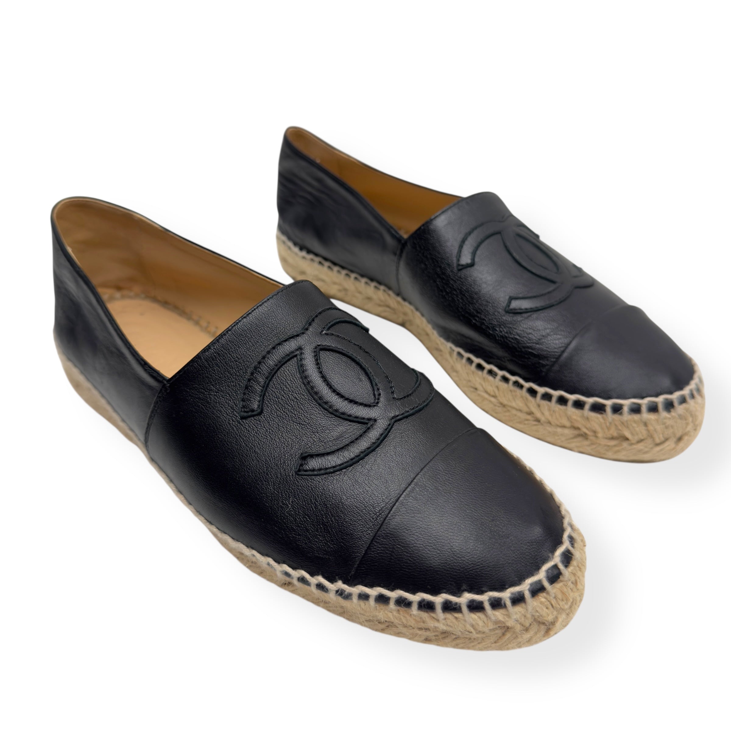 CHANEL LAMBSKIN CC ESPADRILLES BLACK 38 / UK5