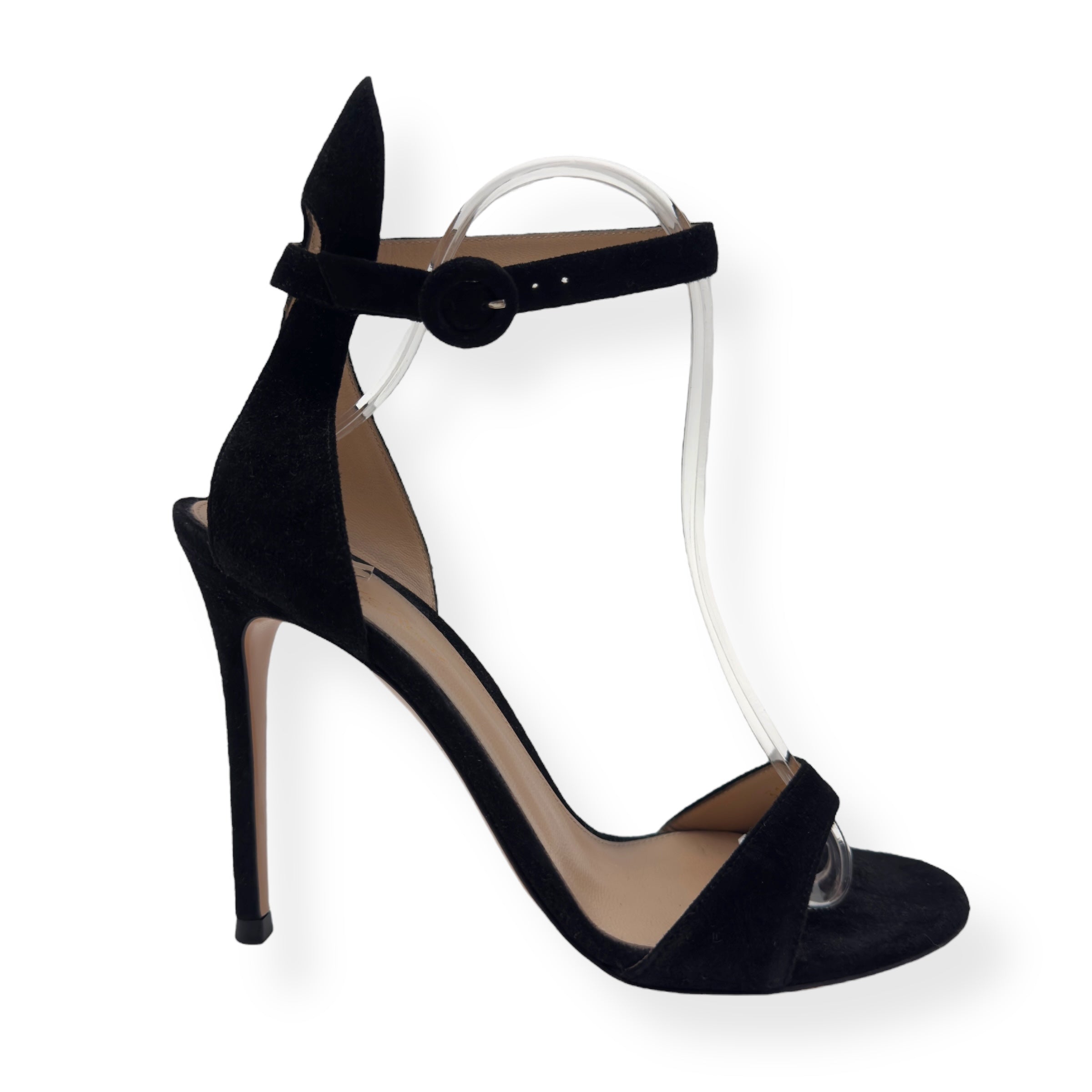 GIANVITO ROSSI PORTOFINO 105 SUEDE SANDALS BLACK 38 / UK5