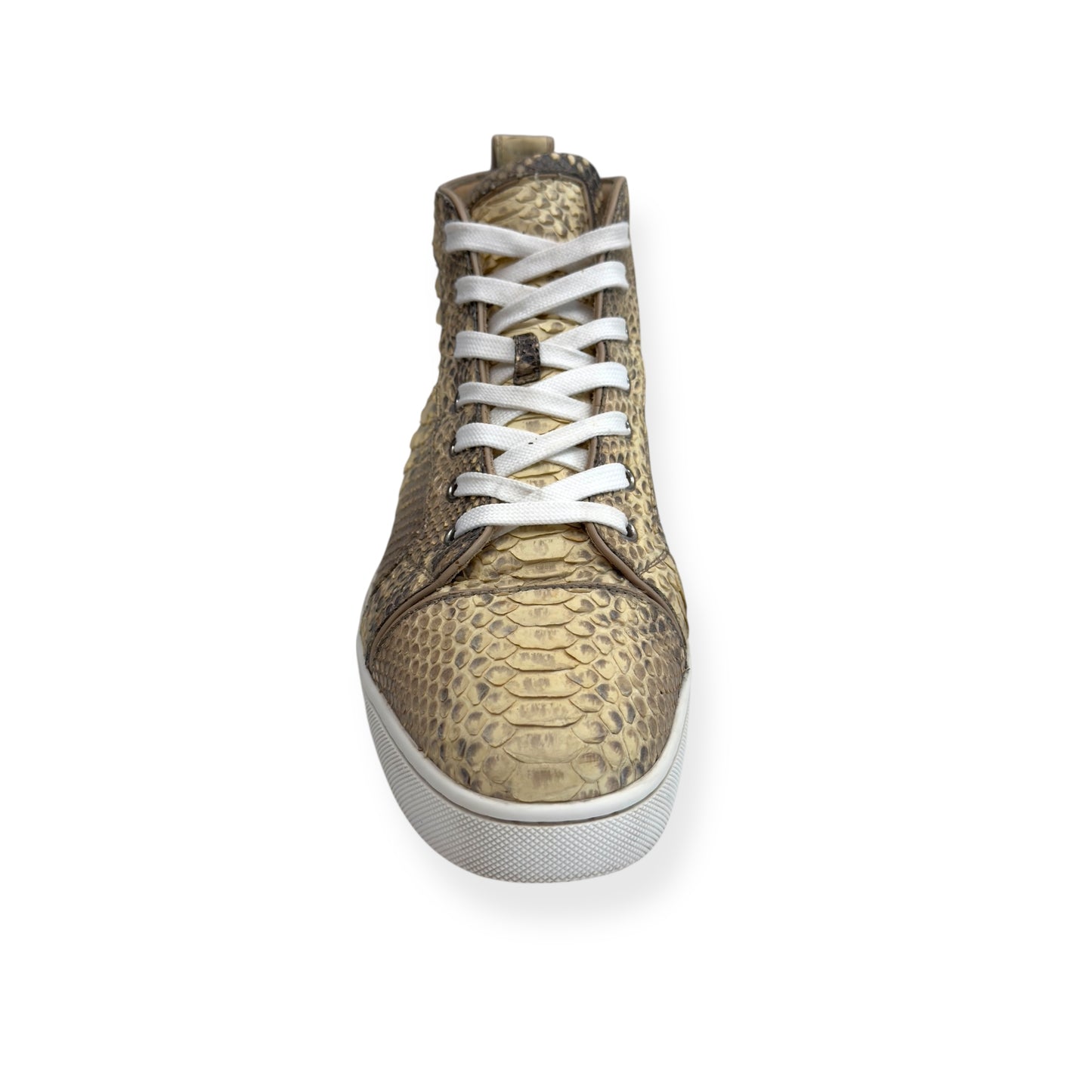 CHRISTIAN LOUBOUTIN LOUIS FLAT PYTHON ROCCIA HIGH TOP SNEAKER BEIGE 42 / UK8