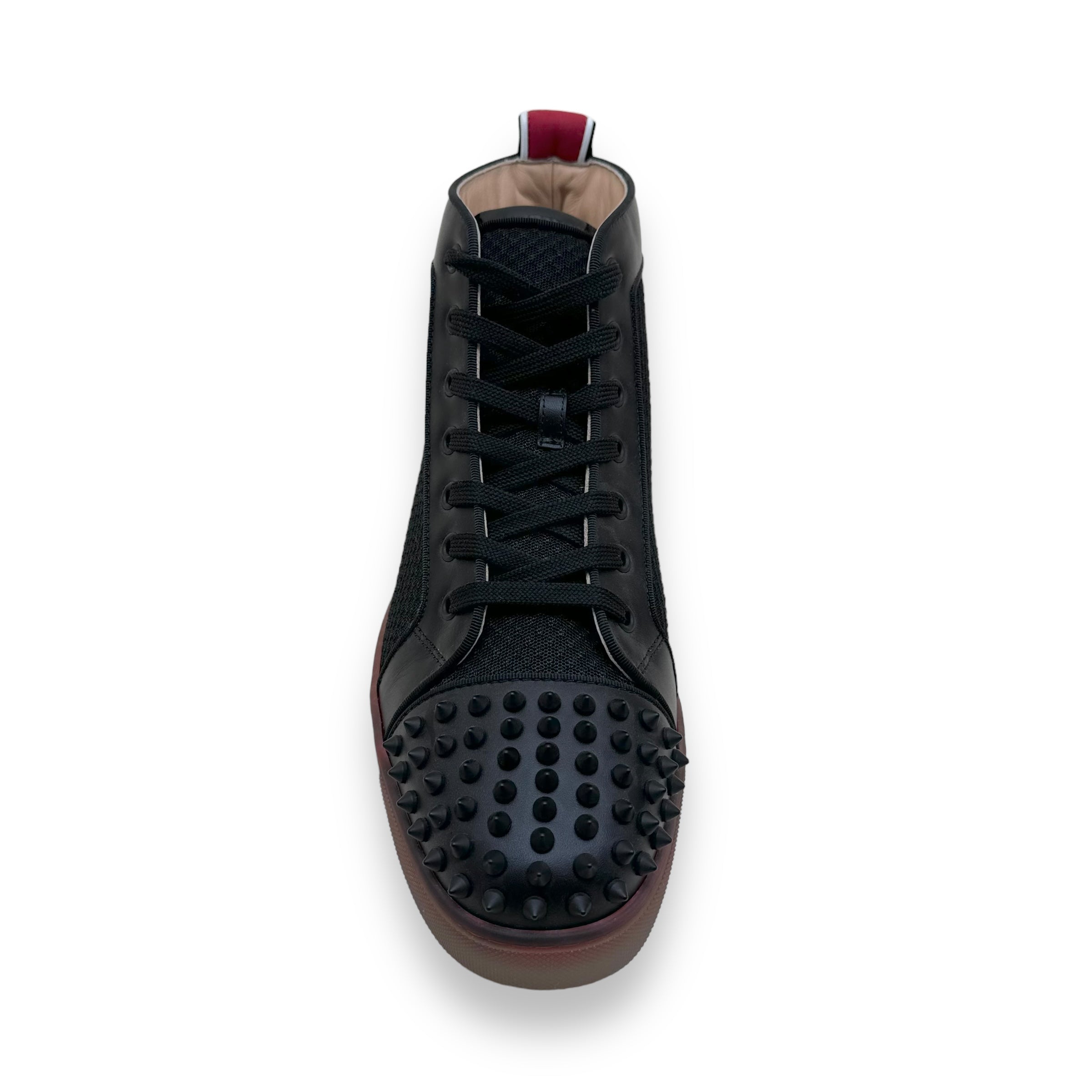 CHRISTIAN LOUBOUTIN FUN LOU SPIKE HIGH TOP SNEAKER BLACK / RED UK9