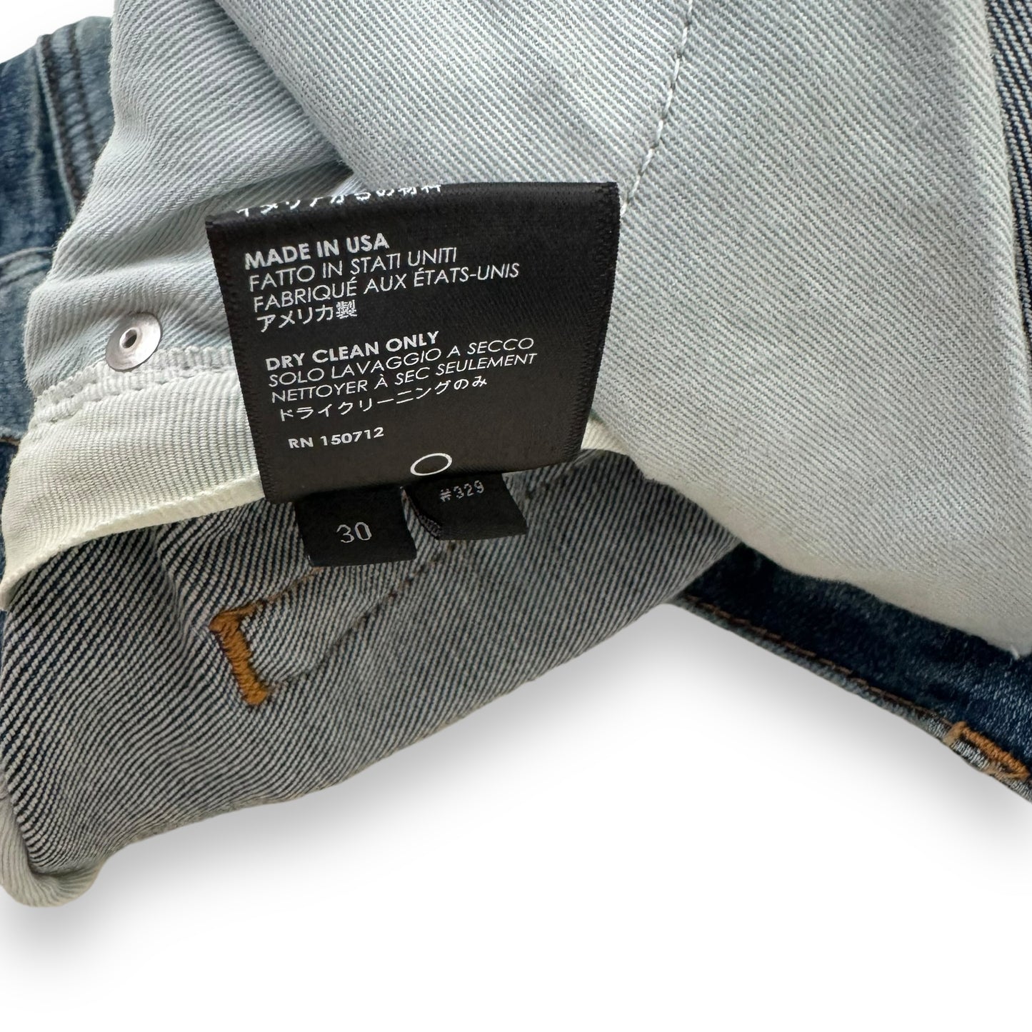 AMIRI MX1 DISTRESSED LEATHER PATCH DENIM JEANS BLUE 30W