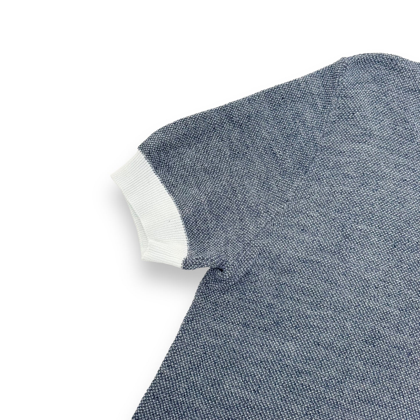 THOM SWEENEY COTTON / LINEN CONTRAST KNITTED POLO SHIRT BLUE / WHITE M