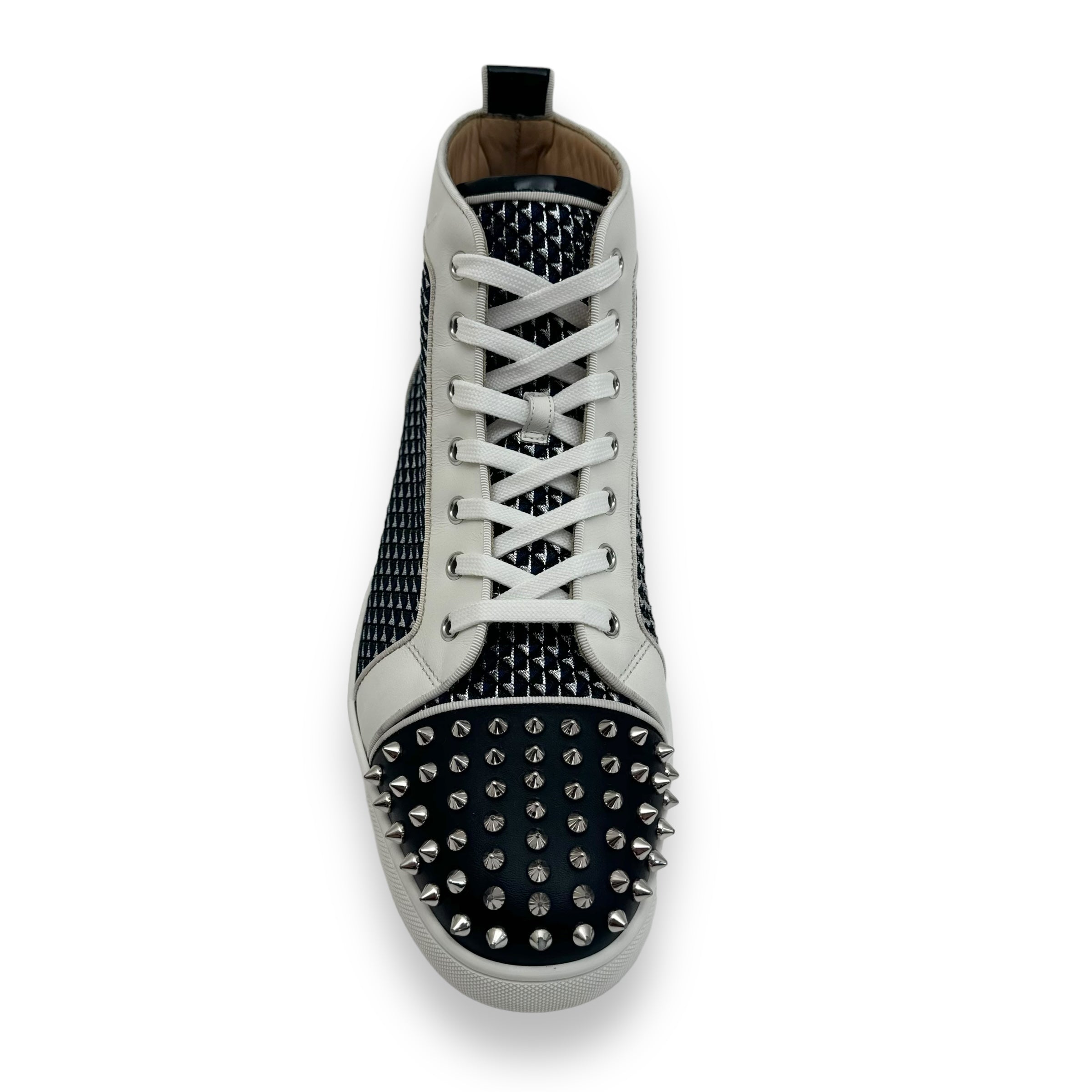 CHRISTIAN LOUBOUTIN LOUIS JUNIOR SPIKES HIGH TOP SNEAKER WHITE / NAVY UK11