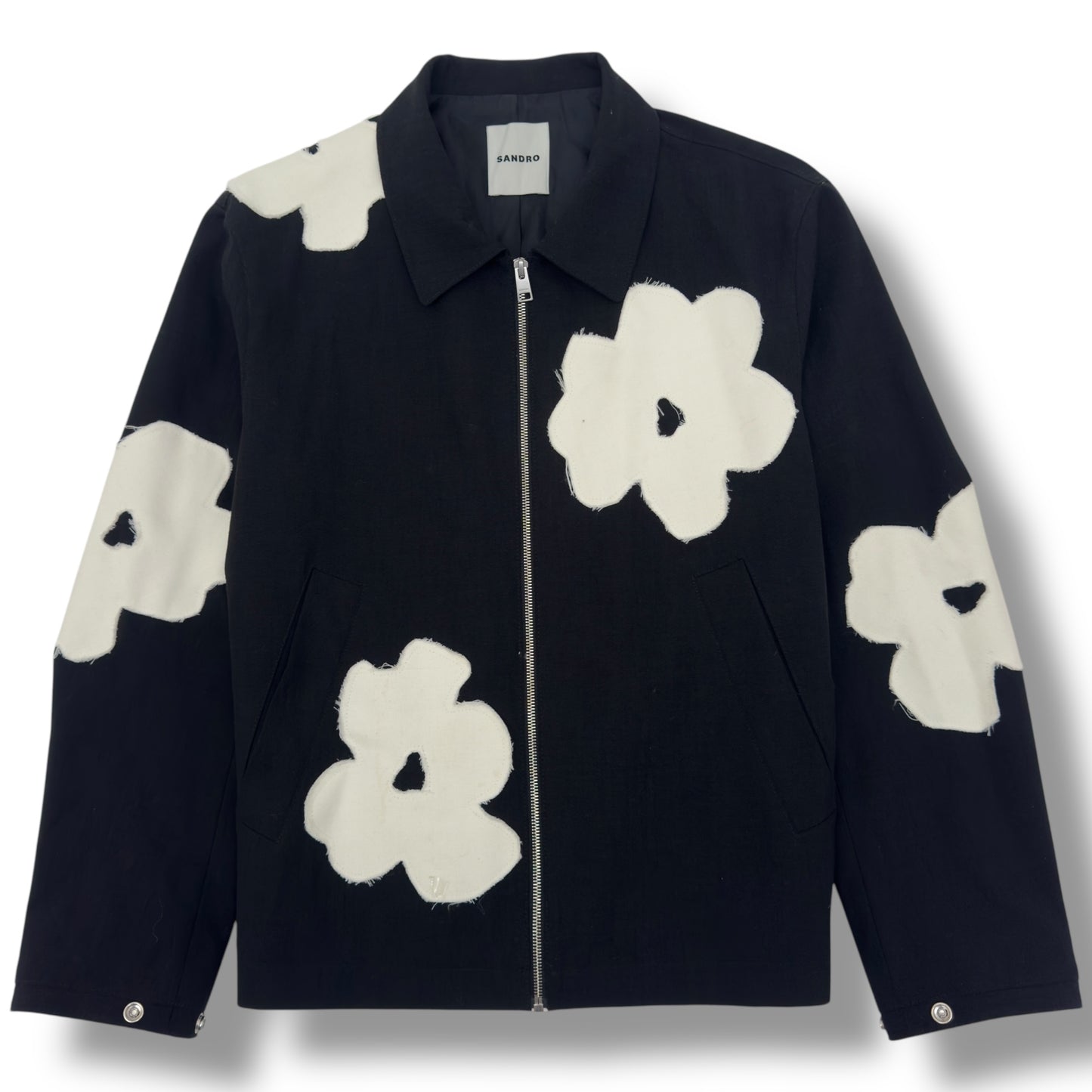 SANDRO PARIS FLOWER MOTIF ZIP UP JACKET BLACK / WHITE M