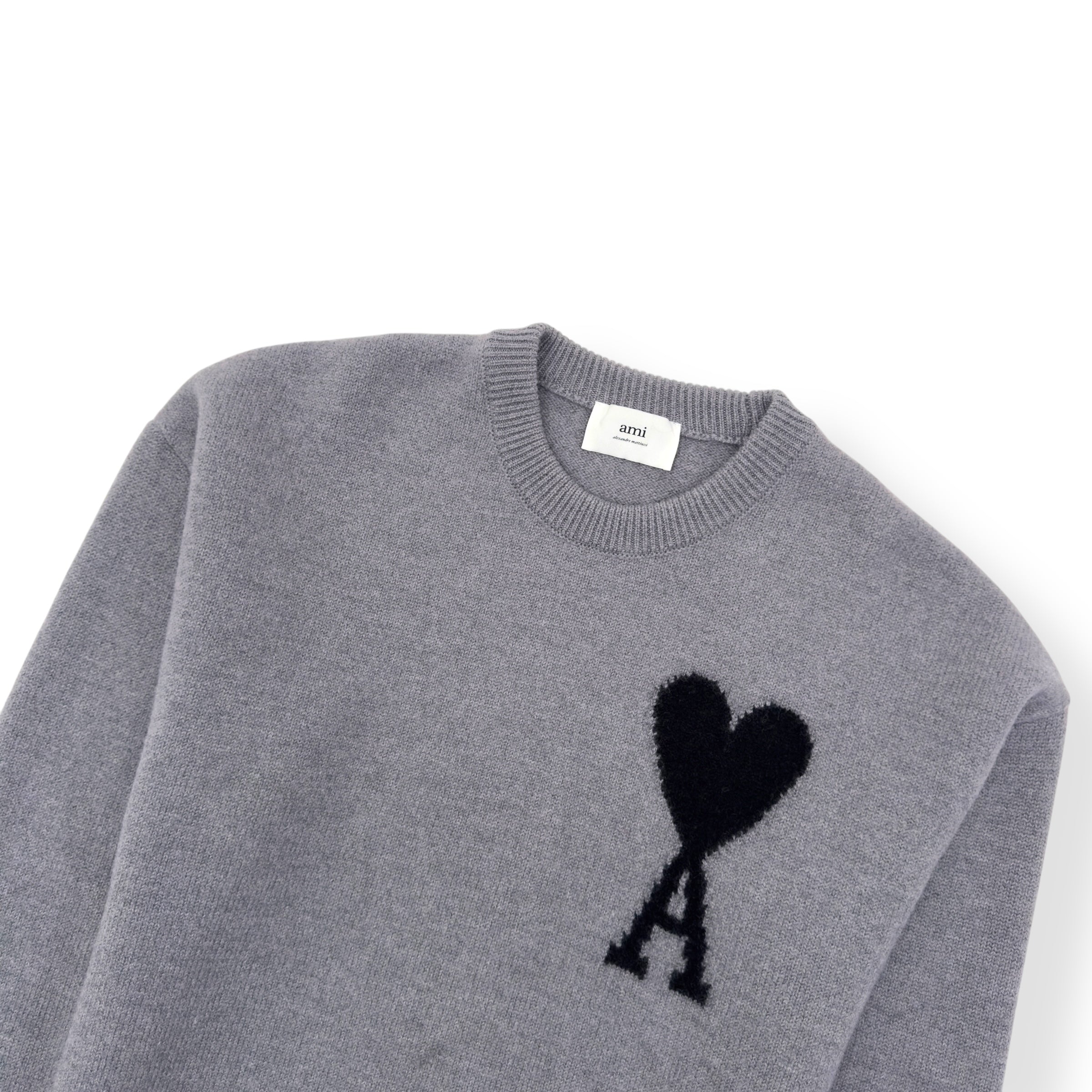 AMI PARIS AMI DE COEUR WOOL SWEATER GREY / BLACK M