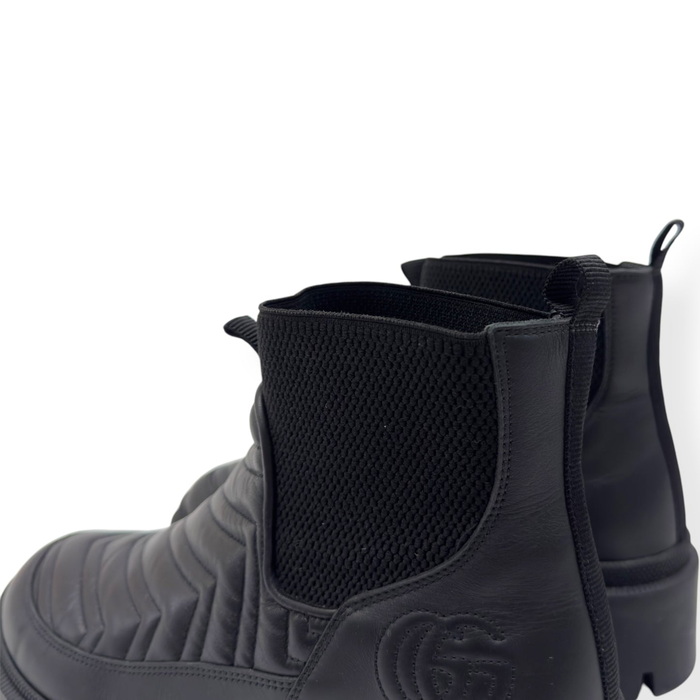 GUCCI WOMENS FRANCES CHEVRON-QUILTED LEATHER ANKLE BOOTS BLACK 38 / UK5