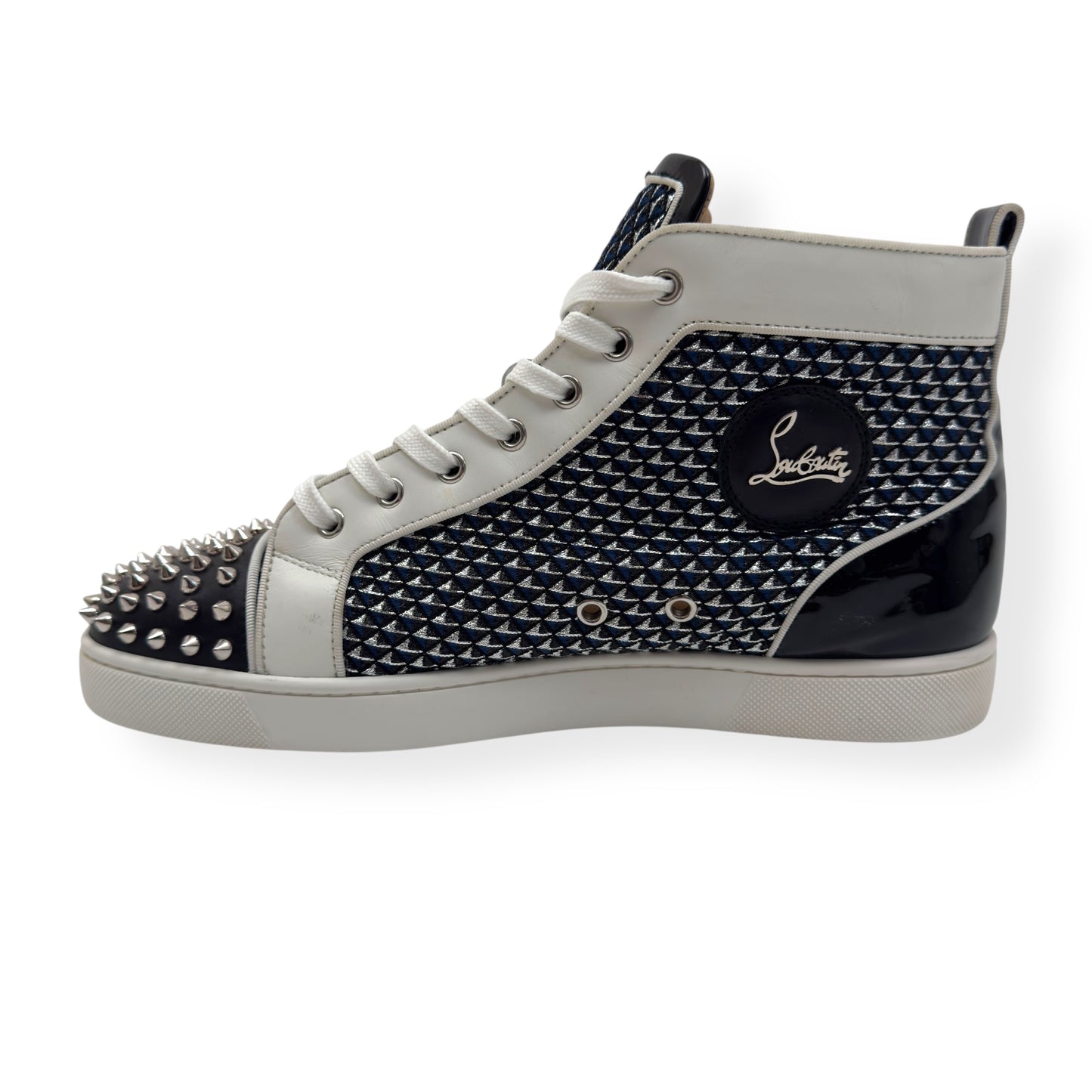 CHRISTIAN LOUBOUTIN LOUIS JUNIOR SPIKES SNEAKER WHITE / NAVY / BLACK 43 / UK9
