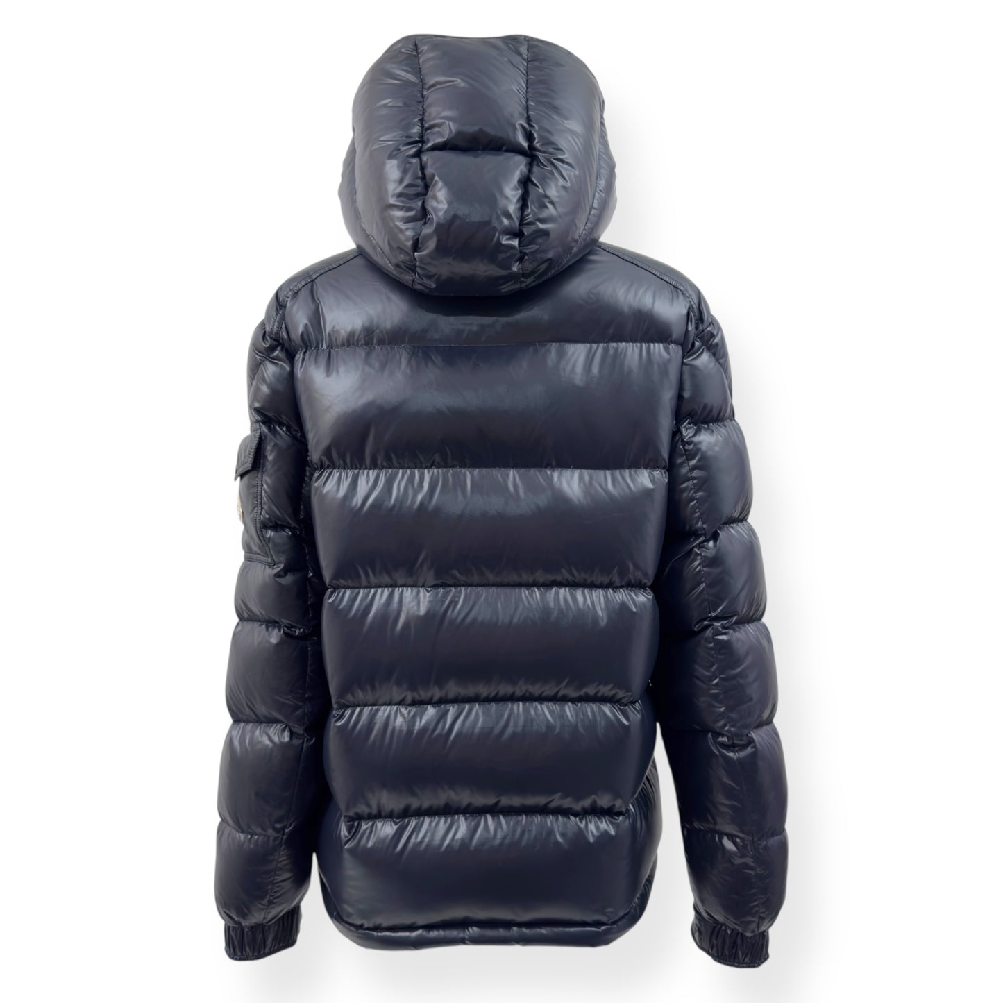 MONCLER MAYA HOODED SHORT DOWN PUFFER JACKET NAVY 5 / XL