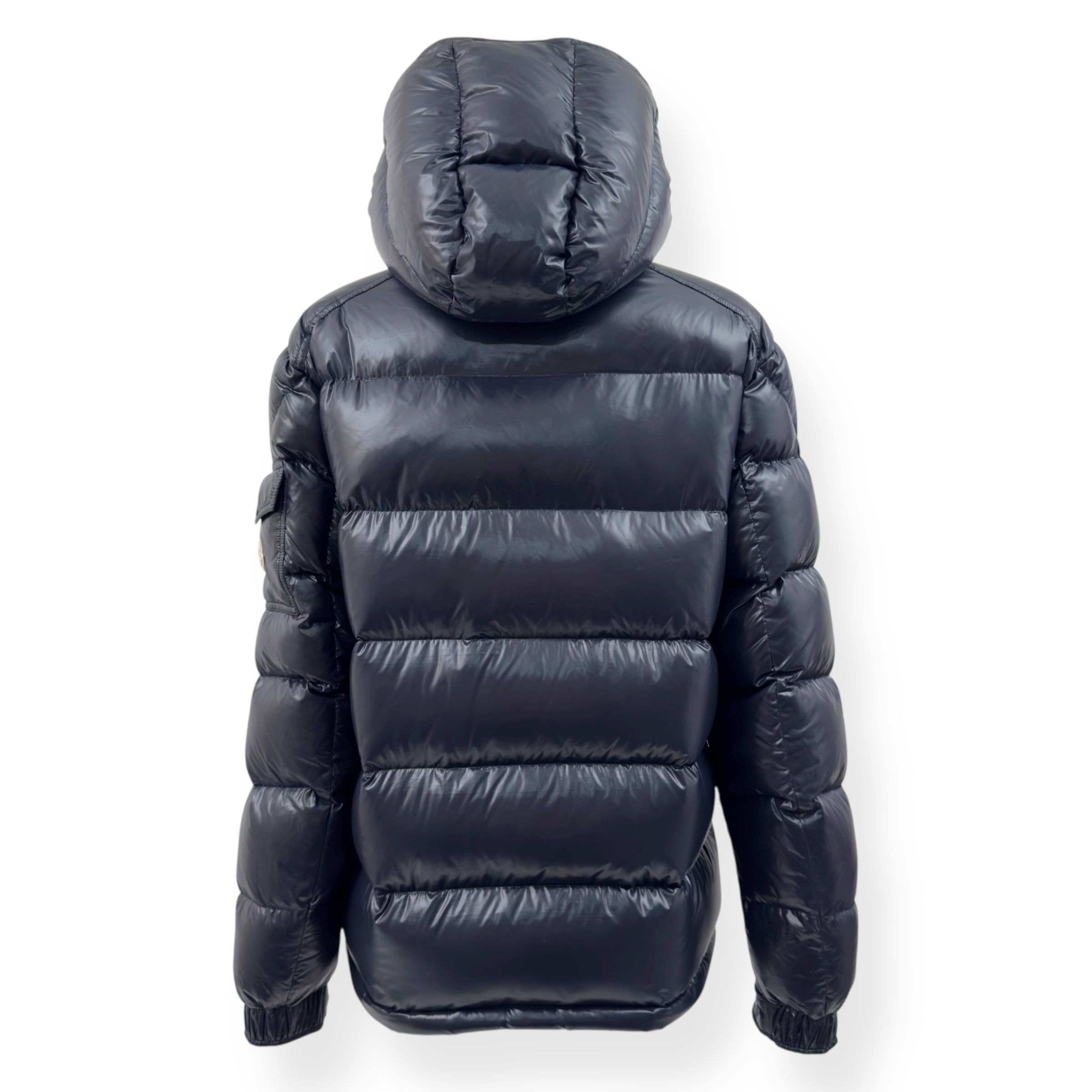 MONCLER MAYA HOODED SHORT DOWN PUFFER JACKET NAVY 5 / XL