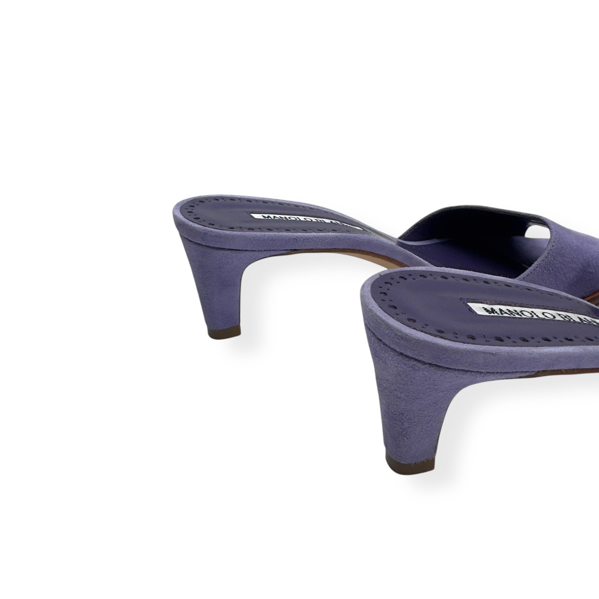 MANOLO BLAHNIK ARASPEMU 50 SUEDE MULES LILAC 37 / UK4