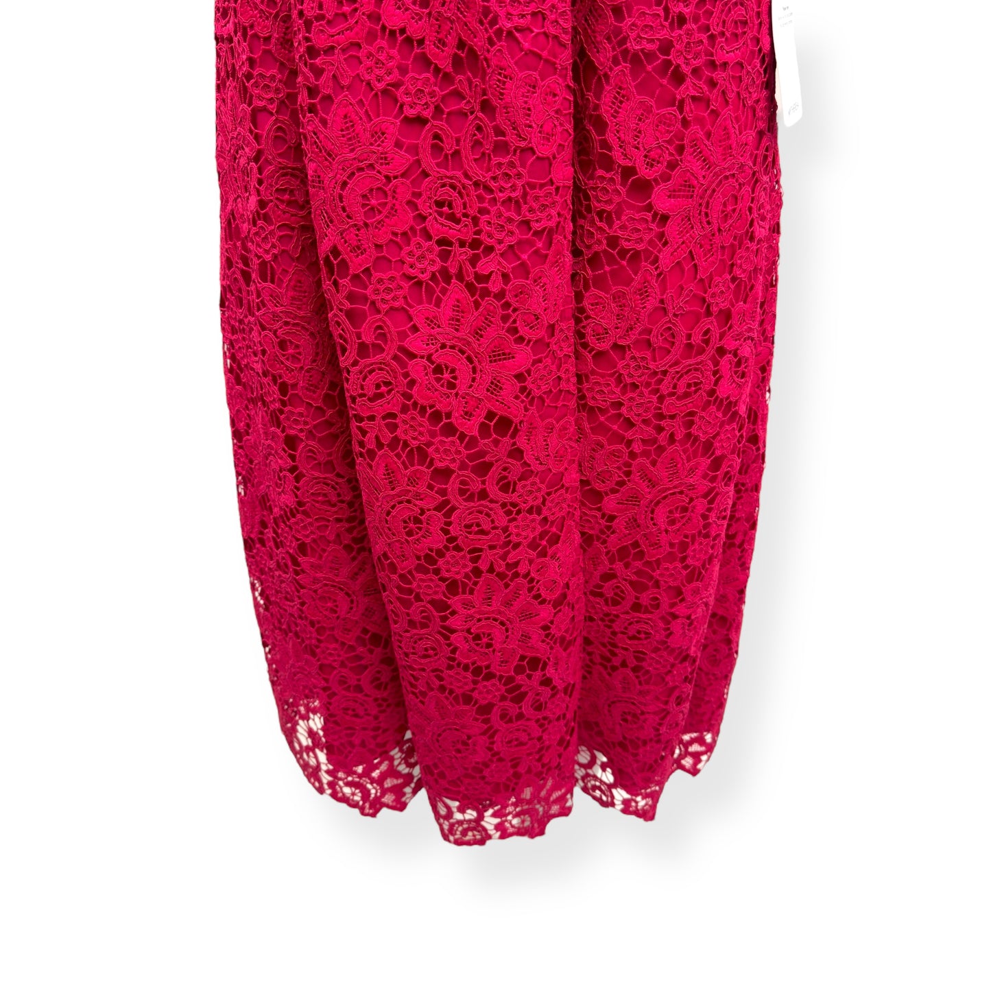 SELF-PORTRAIT BELTED CREPE-TRIMMED CORDED LACE MIDI DRESS PINK UK14