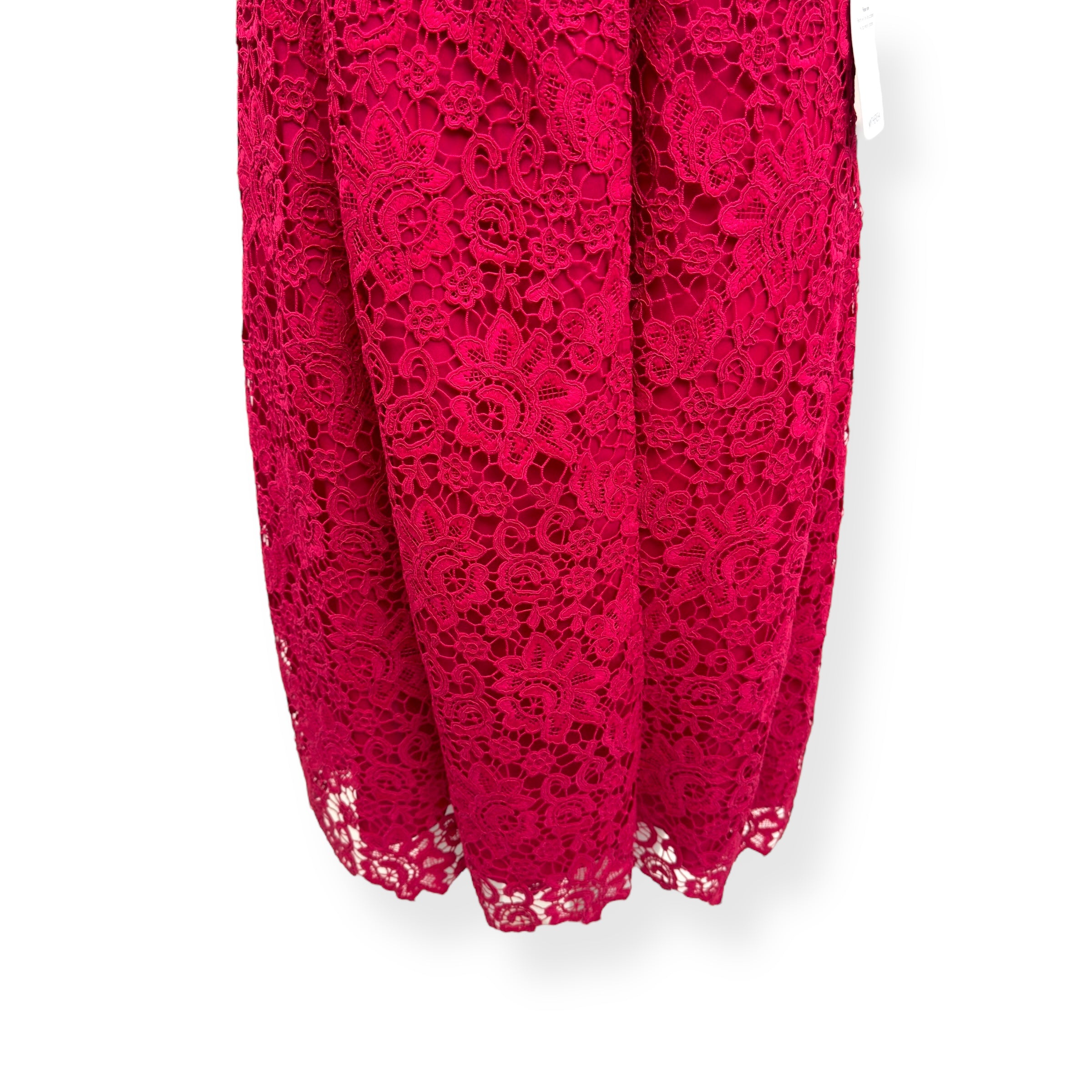 SELF-PORTRAIT BELTED CREPE-TRIMMED CORDED LACE MIDI DRESS PINK UK14