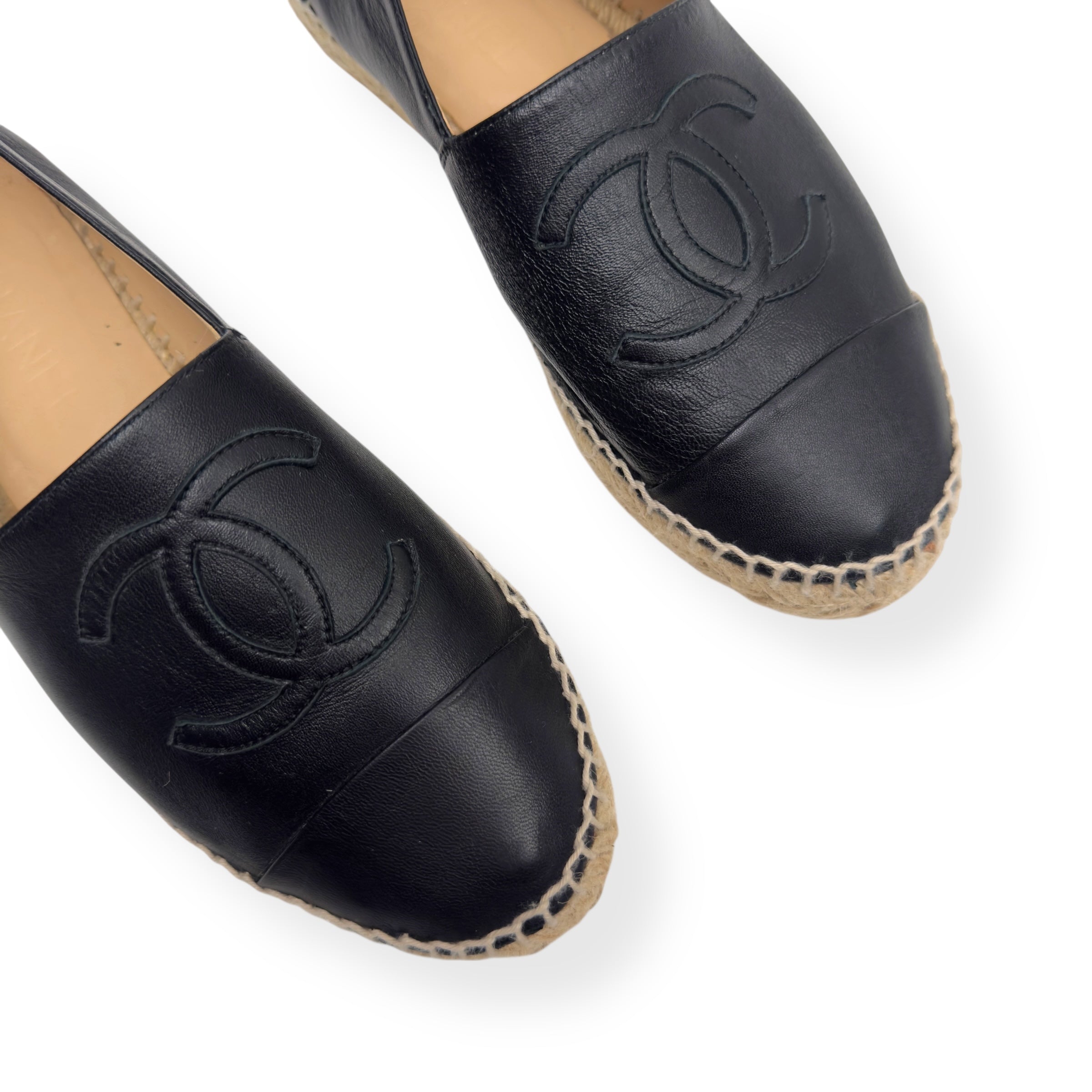 CHANEL LAMBSKIN CC ESPADRILLES BLACK 38 / UK5