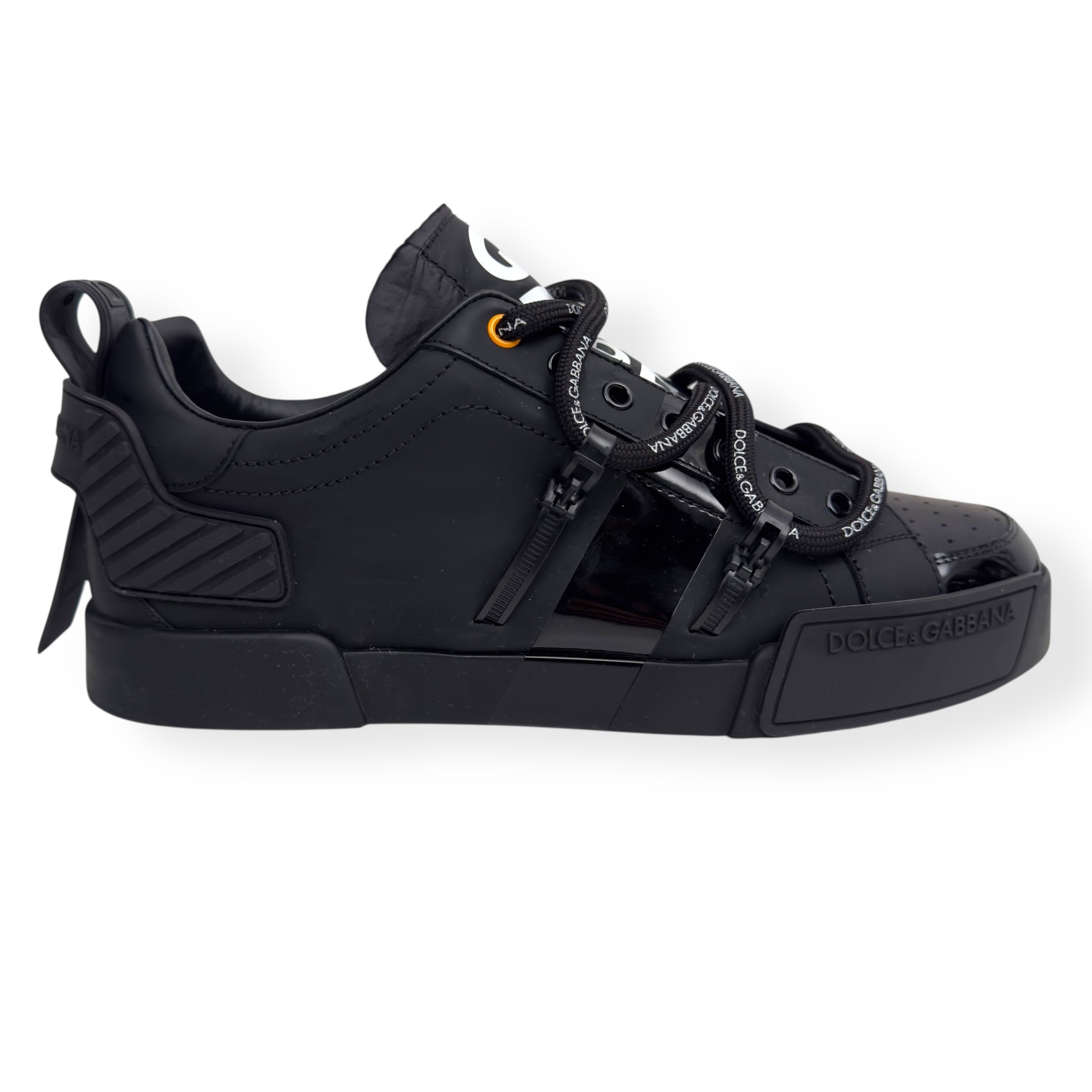 DOLCE & GABBANA PORTOFINO LEATHER SNEAKER BLACK UK9.5