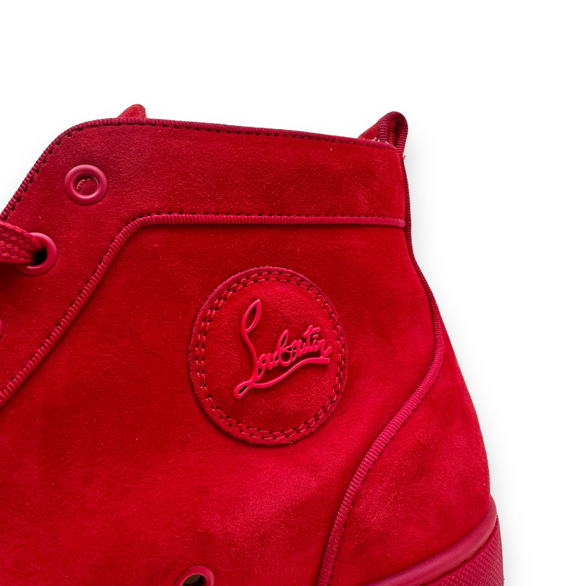 CHRISTIAN LOUBOUTIN VEAU VELOUR STRASS HIGH TOP SNEAKER RED UK9