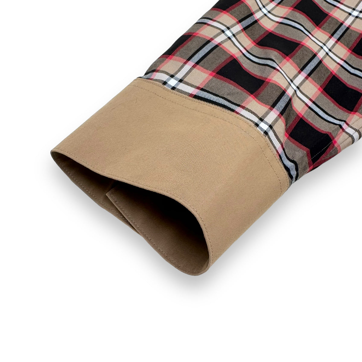 BURBERRY PATCHWORK ZIP-UP OVER SHIRT RED / BEIGE M