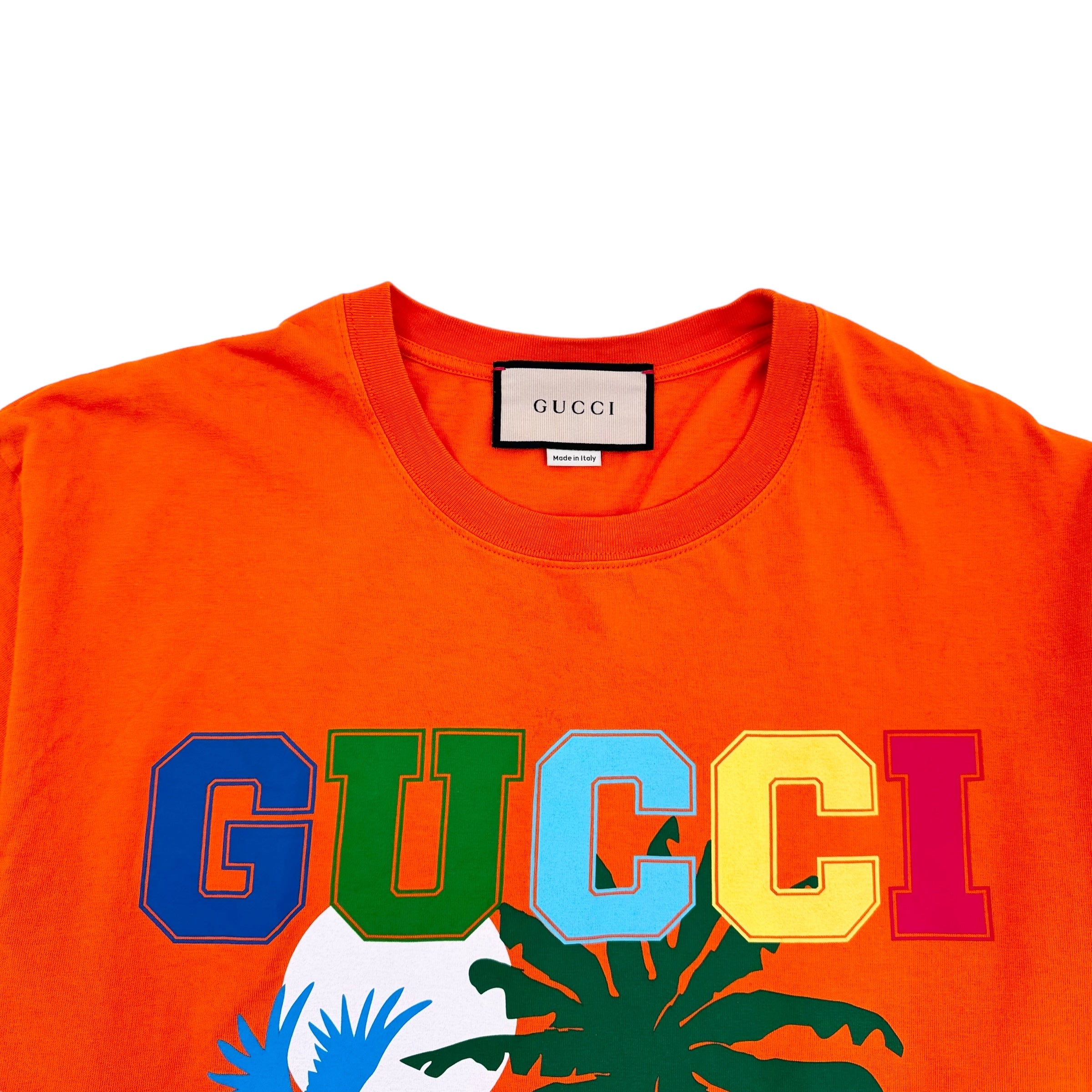 GUCCI COTTON PALM TREE PRINT T-SHIRT ORANGE L