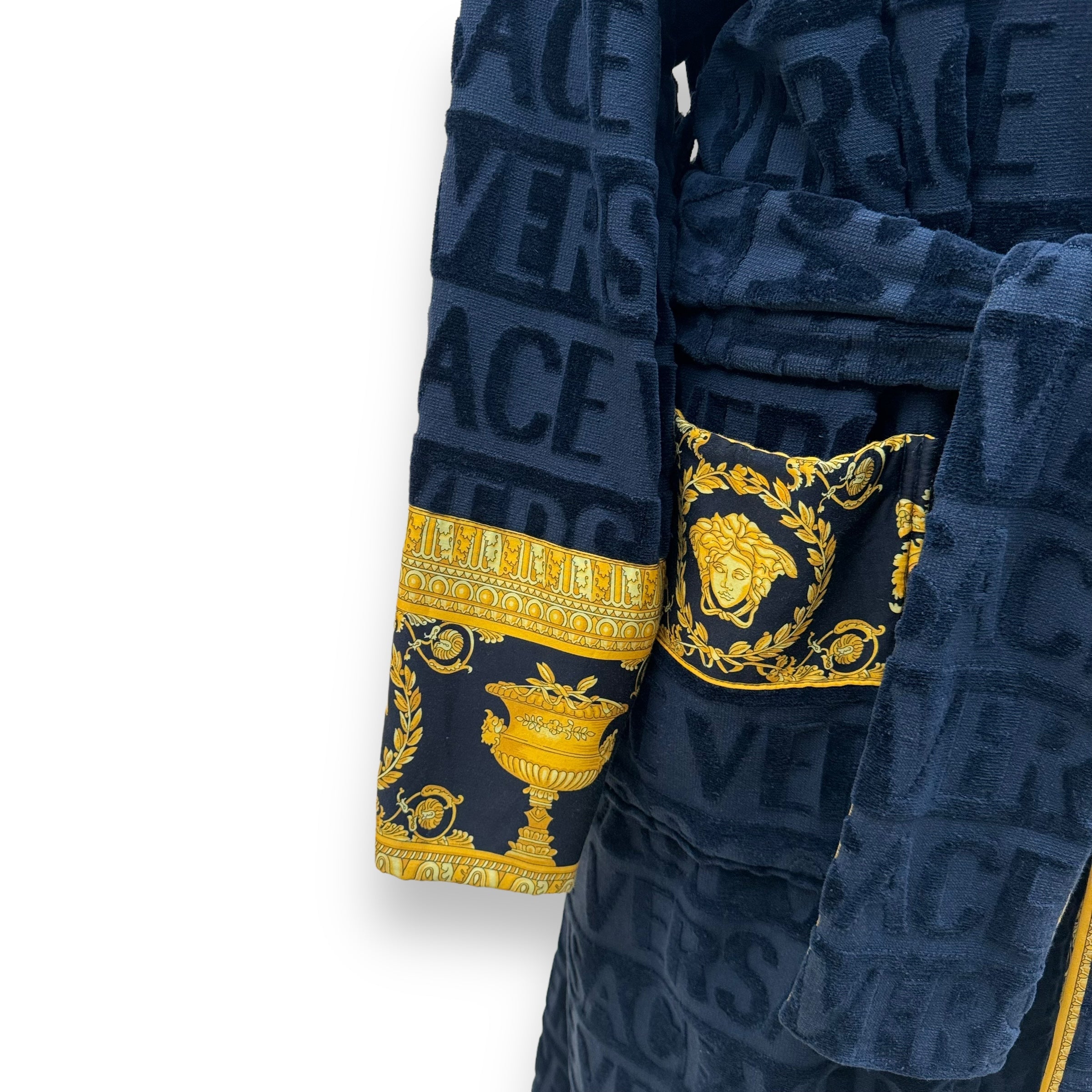 VERSACE BAROQUE BATHROBE NAVY / GOLD XL