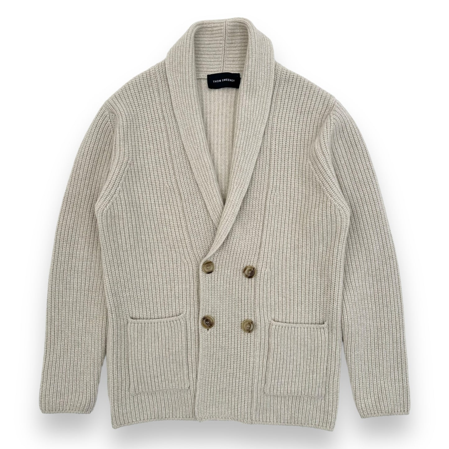 THOM SWEENEY SINGLE BREASTED WOOL / CASHMERE SHAWL CARDIGAN CREAM L