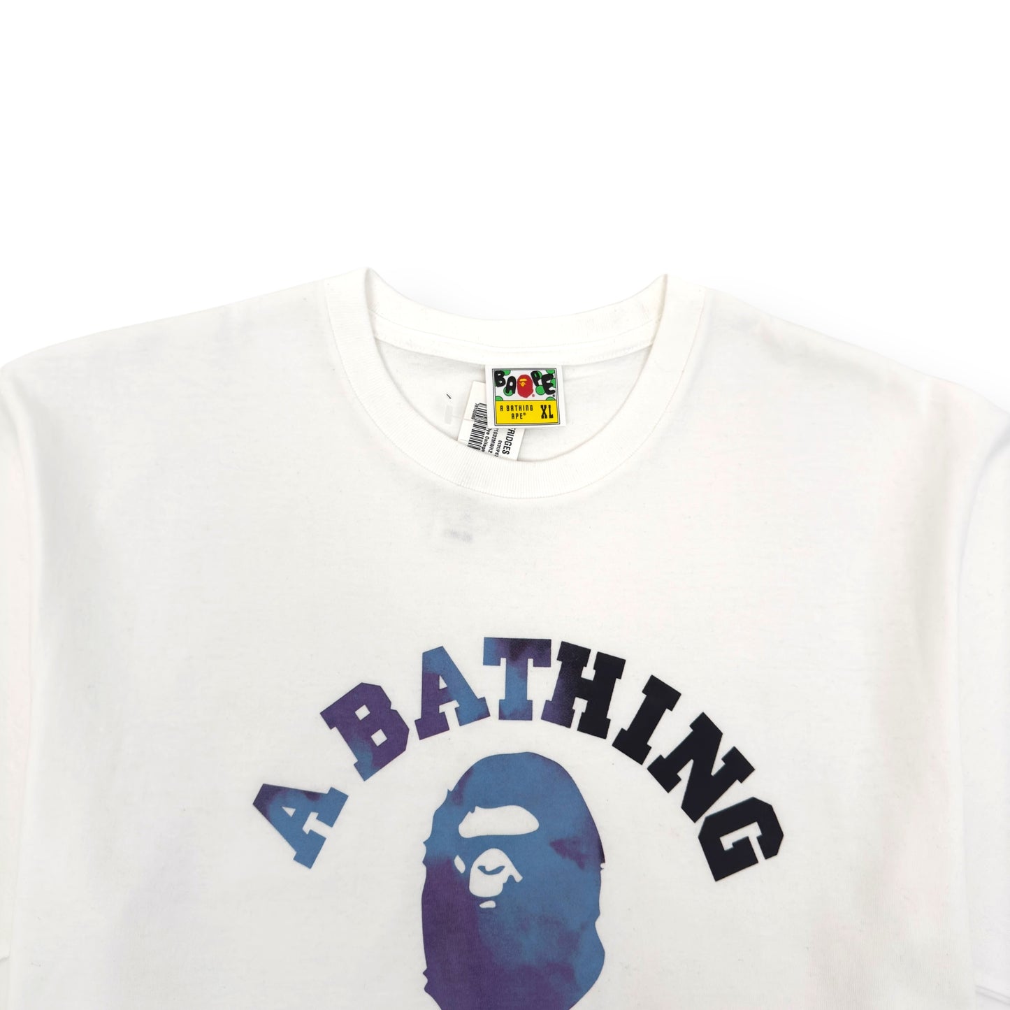 A BATHING APE TIE DYE COLLEGE T-SHIRT WHITE / PURPLE XL