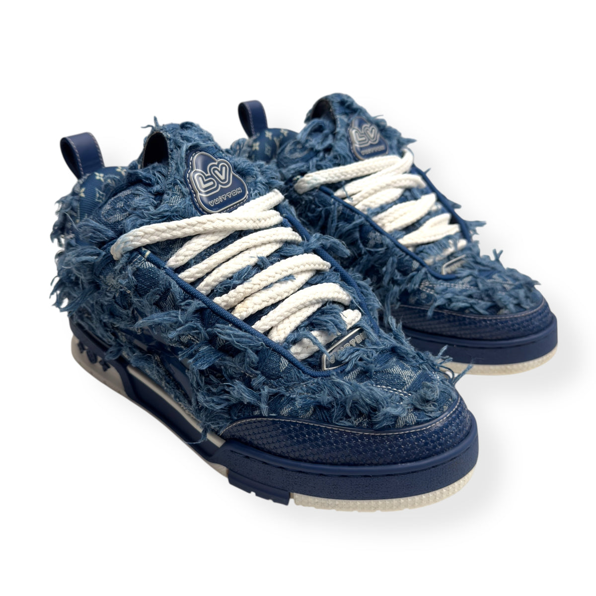 LOUIS VUITTON DISTRESSED DENIM LV SKATE SNEAKER LUXURY BLUE UK6