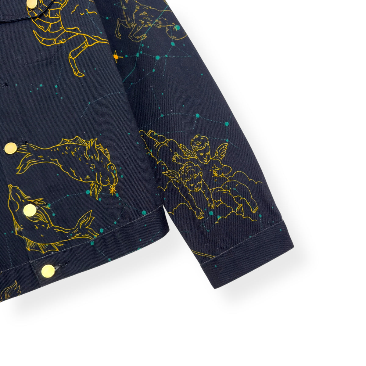 CASABLANCA CONSTELLATION GRAPHIC PRINT DENIM JACKET NAVY / YELLOW L