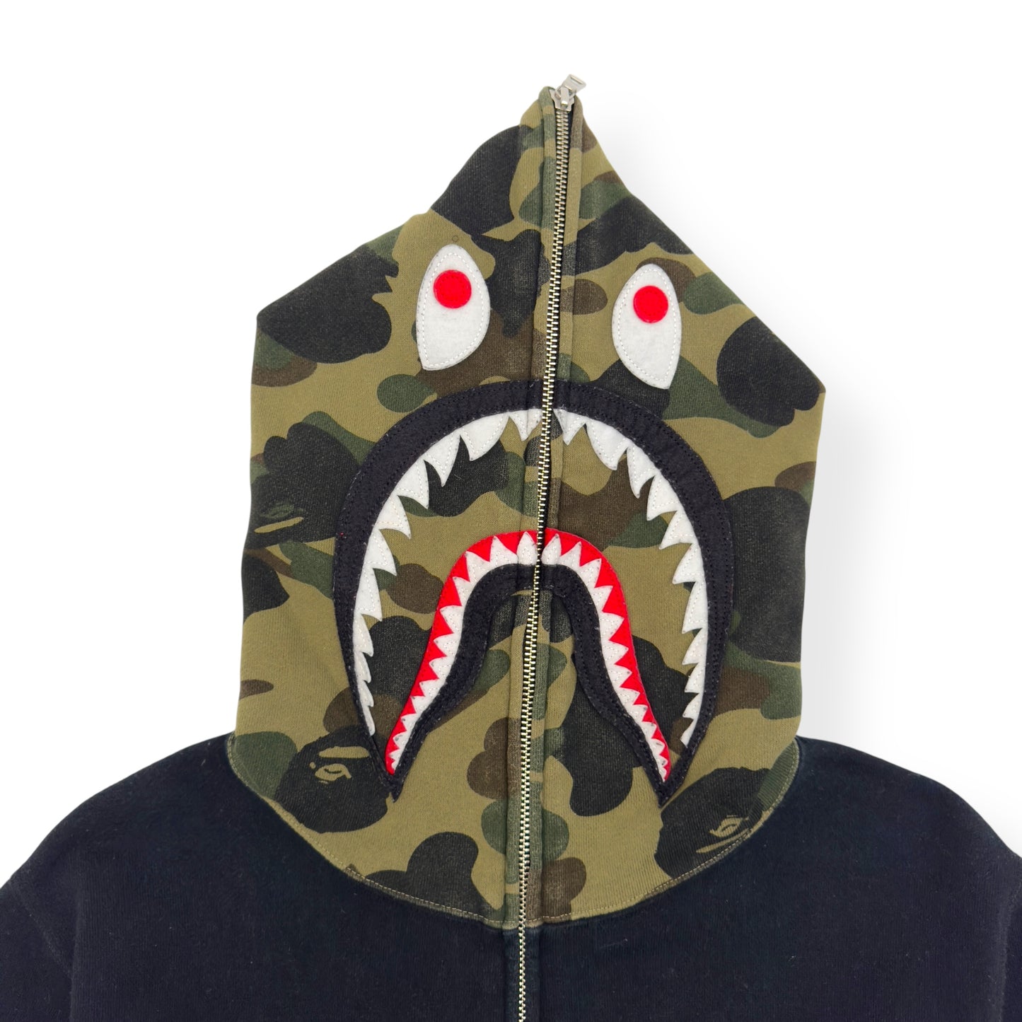 A BATHING APE SHARK FULL ZIP HOODIE BLACK / GREEN L