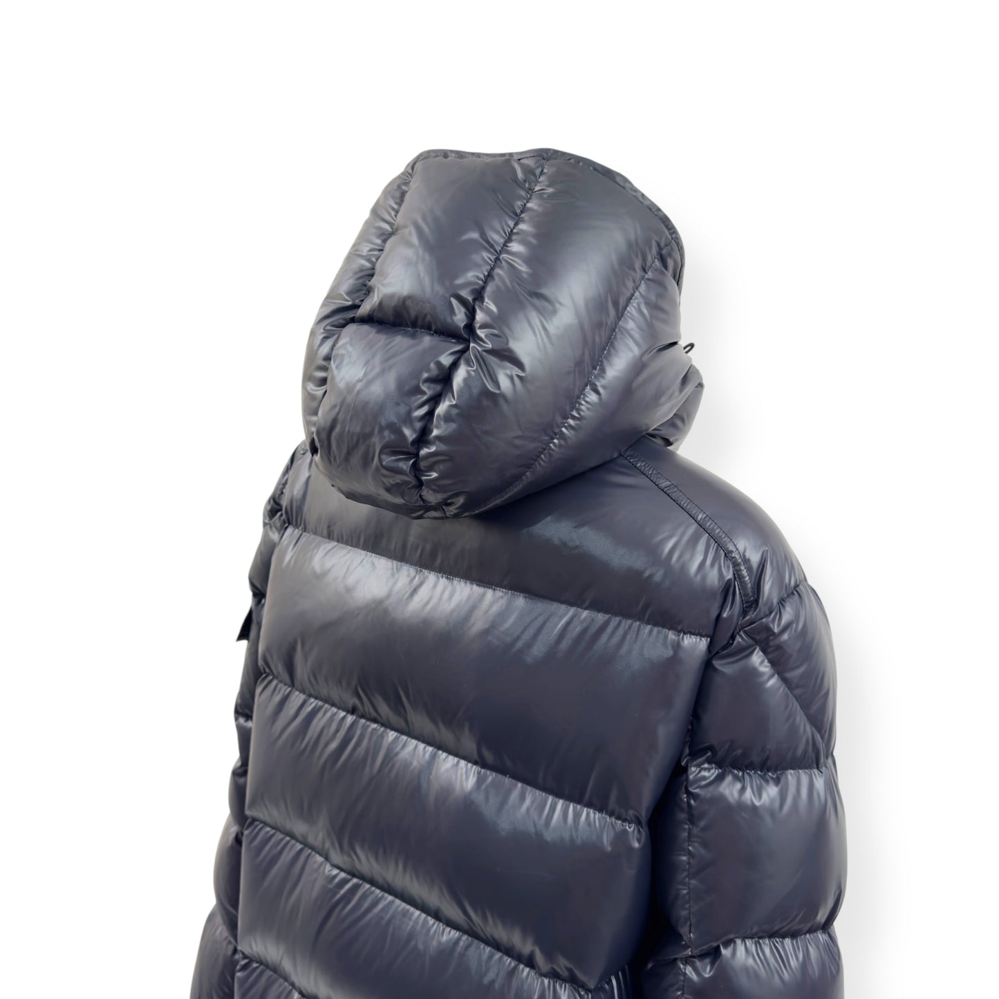 MONCLER MAYA HOODED SHORT DOWN PUFFER JACKET NAVY 5 / XL