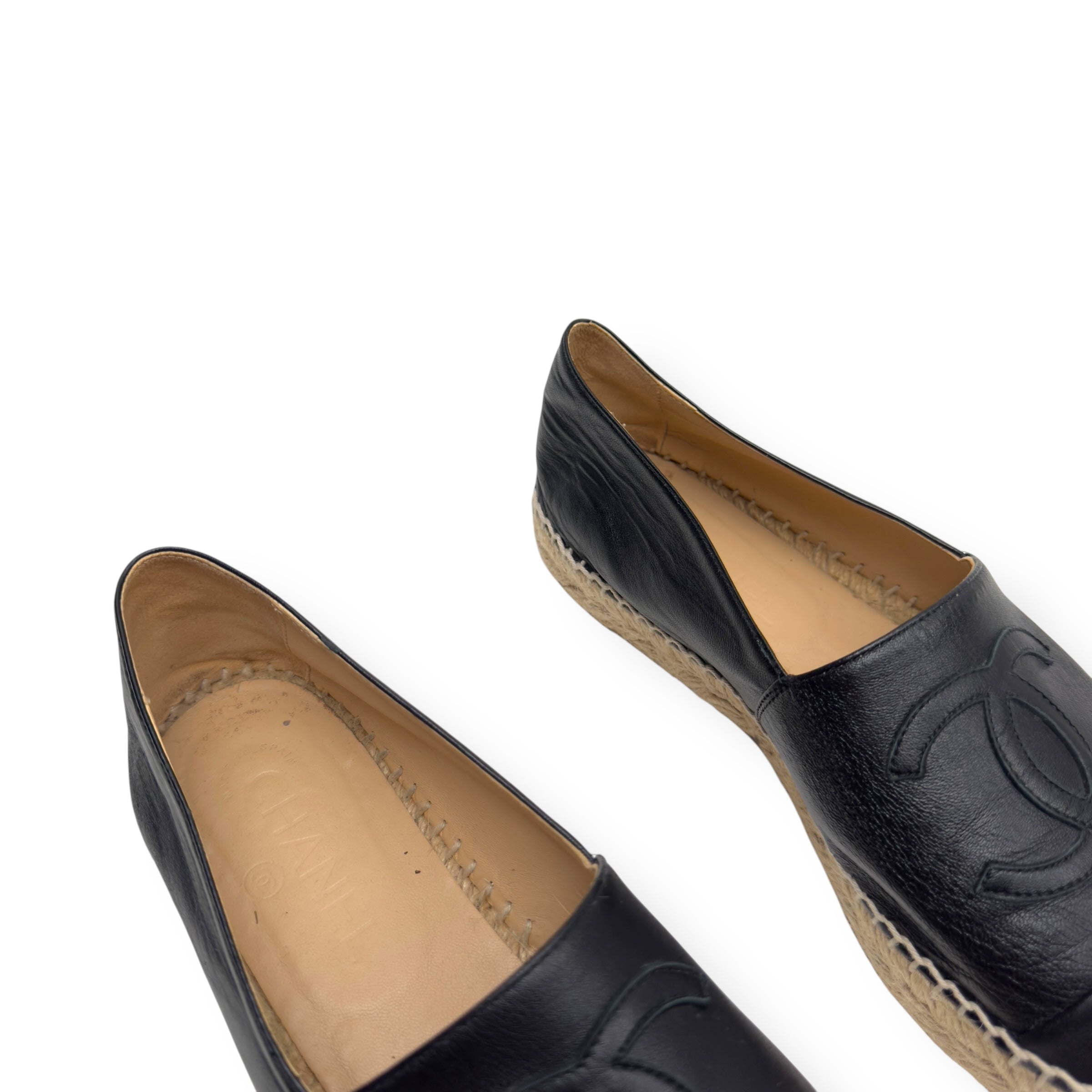 CHANEL LAMBSKIN CC ESPADRILLES BLACK 38 / UK5