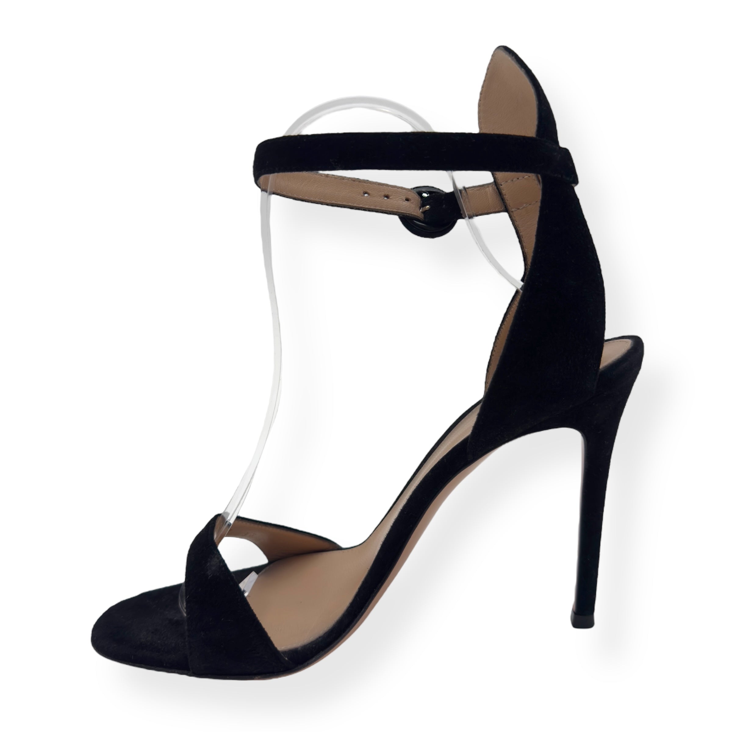 GIANVITO ROSSI PORTOFINO 105 SUEDE SANDALS BLACK 38 / UK5