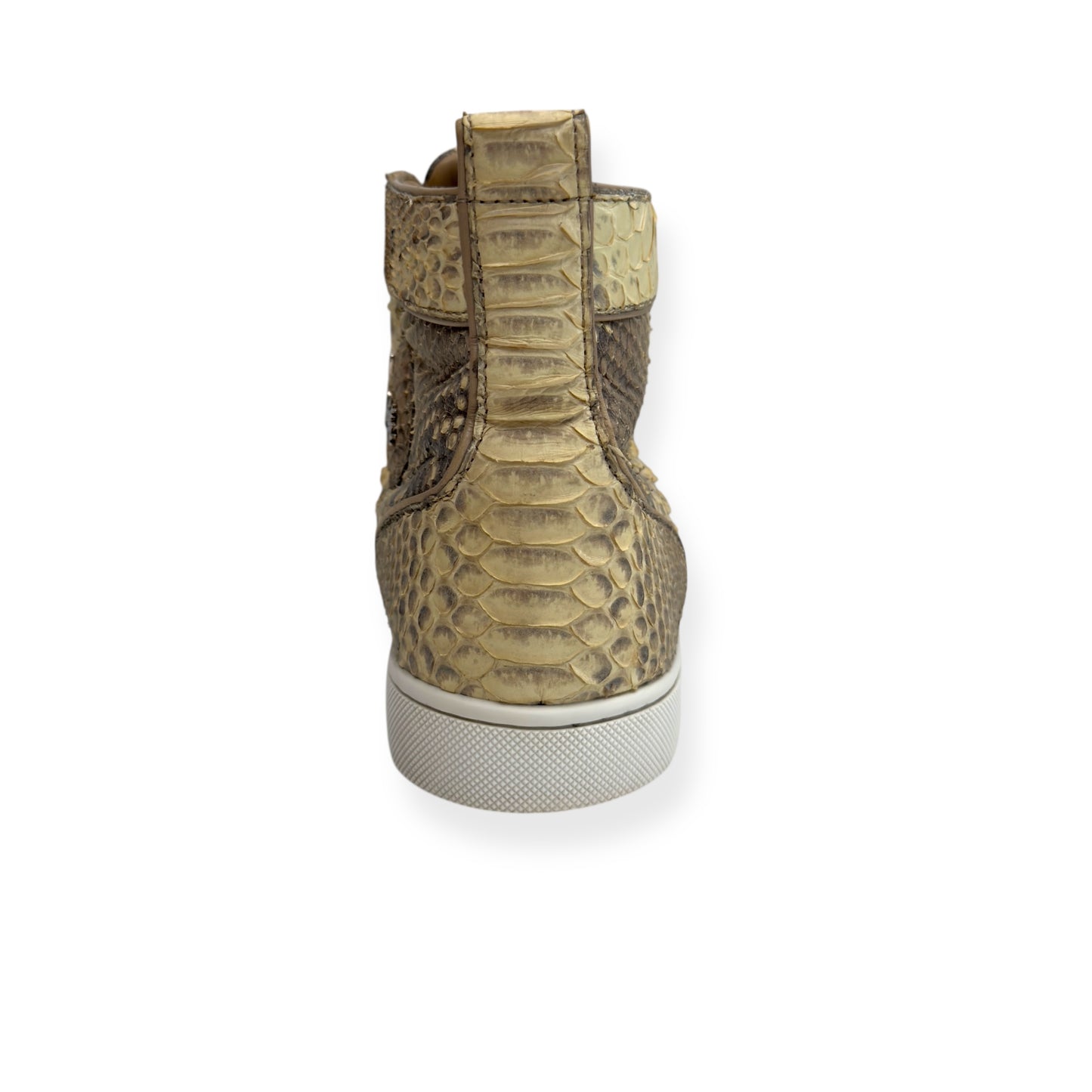 CHRISTIAN LOUBOUTIN LOUIS FLAT PYTHON ROCCIA HIGH TOP SNEAKER BEIGE 42 / UK8