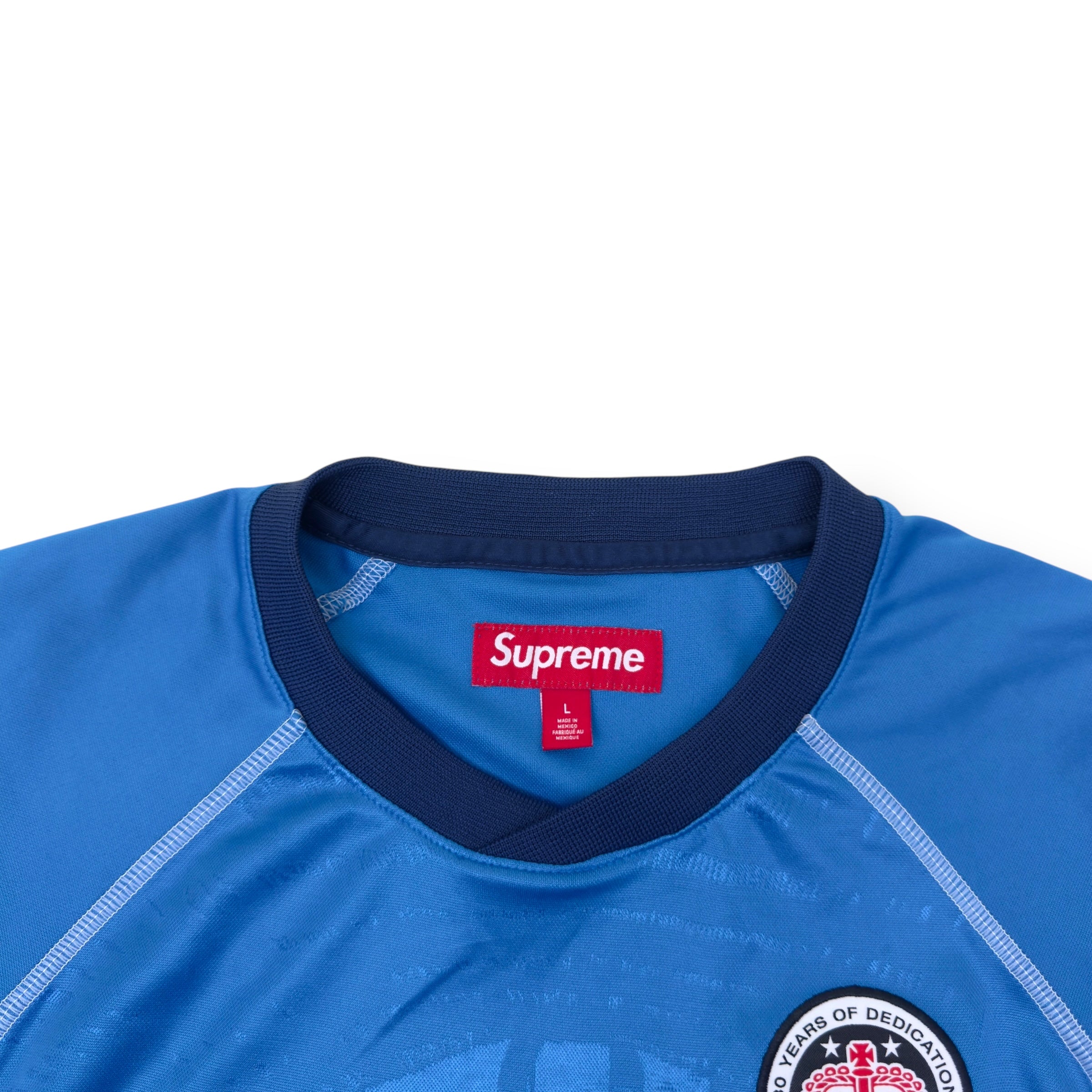 SUPREME JACQUARD SOCCER JERSEY BLUE L