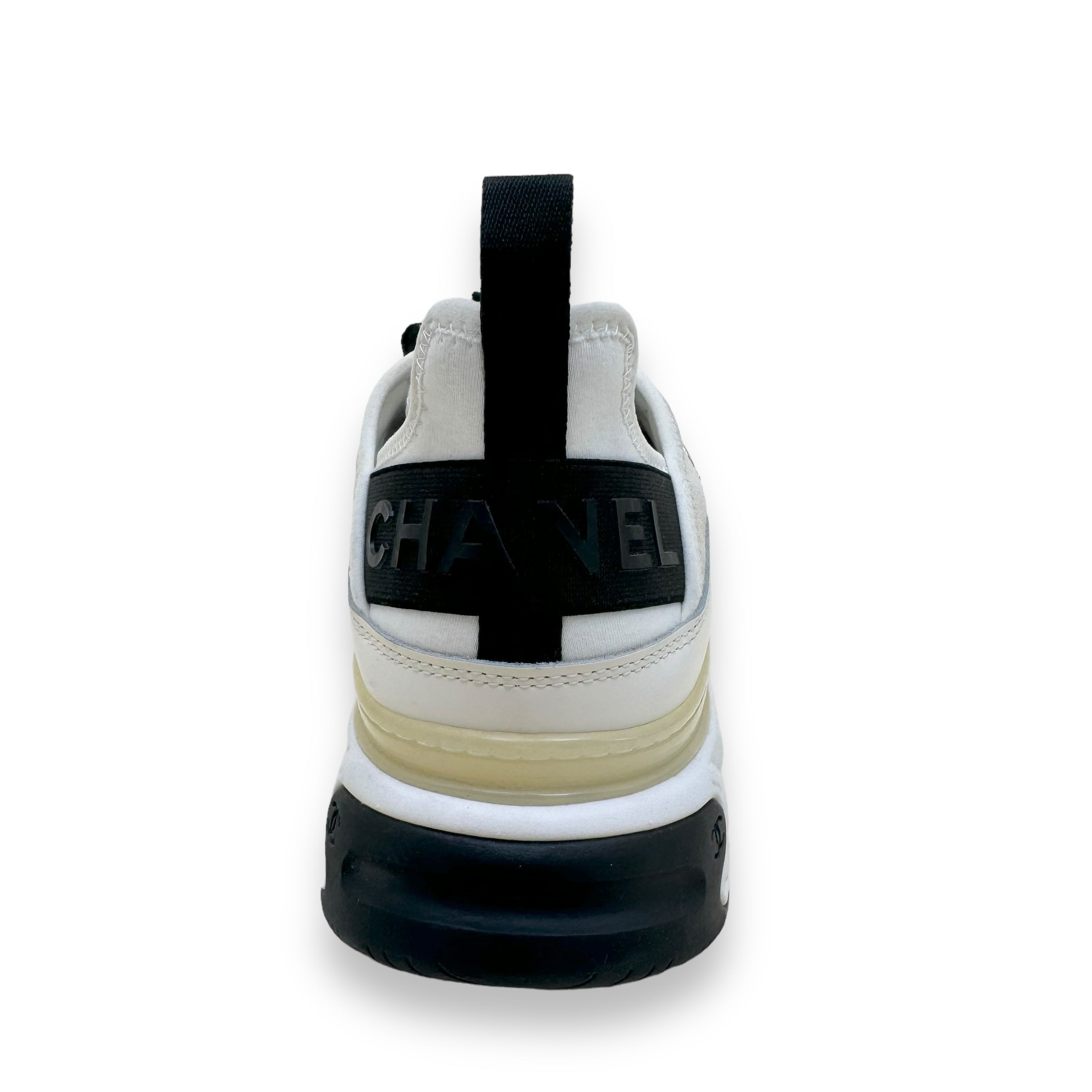 CHANEL NEOPRENE / LEATHER CC LOW TOP SNEAKER WHITE / IVORY UK9