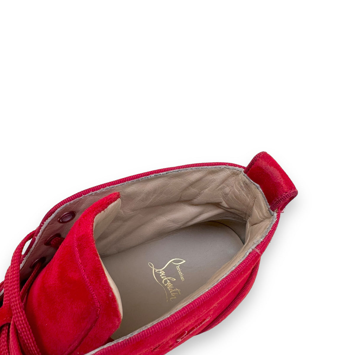 CHRISTIAN LOUBOUTIN VEAU VELOUR STRASS HIGH TOP SNEAKER RED UK9